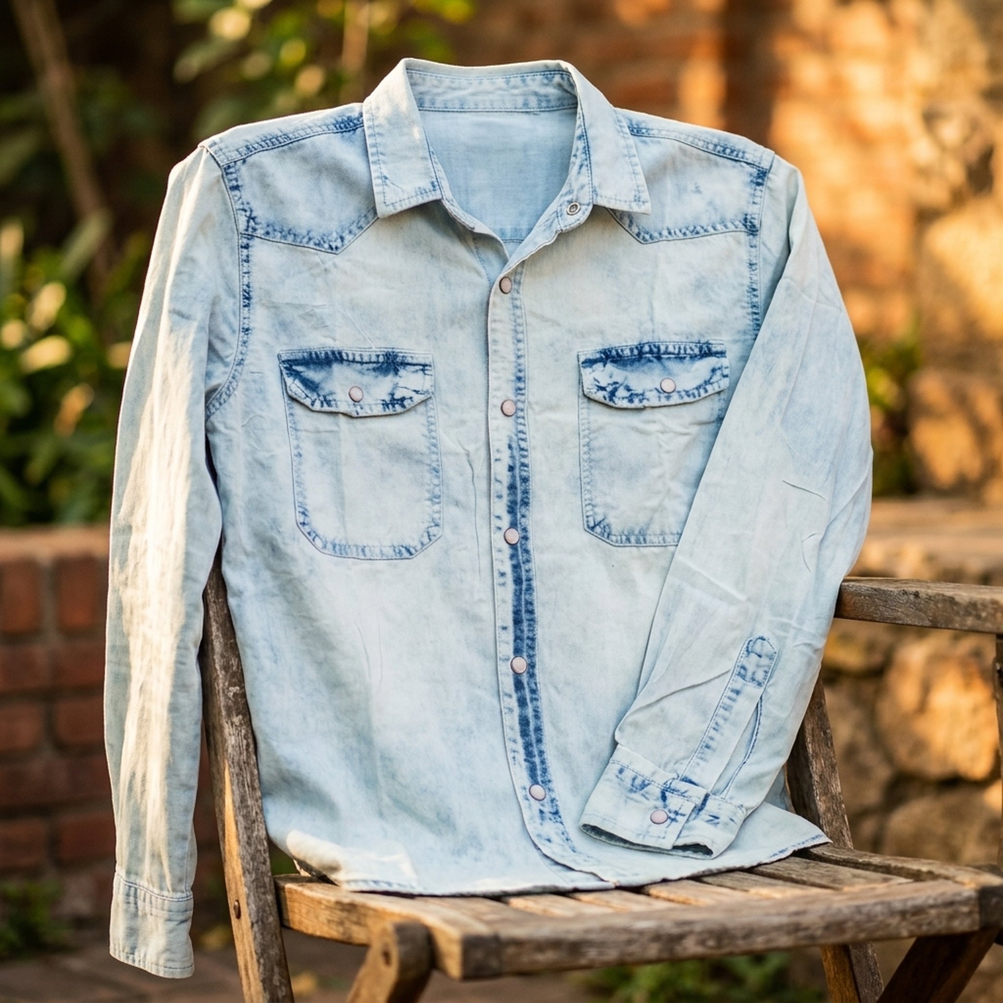 Men's Light Blue Washed Denim Shirt 5