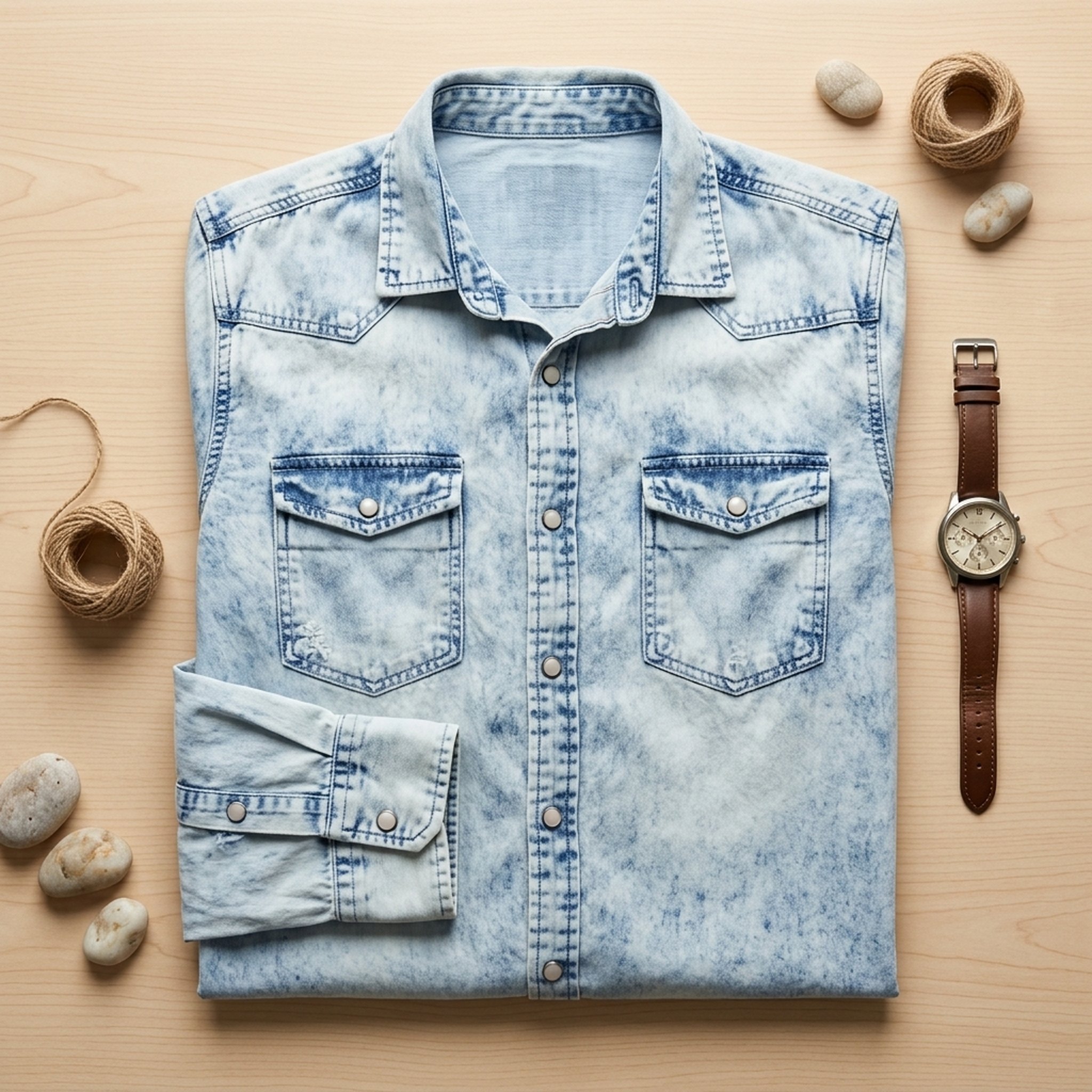 Men's Light Blue Washed Denim Shirt 4