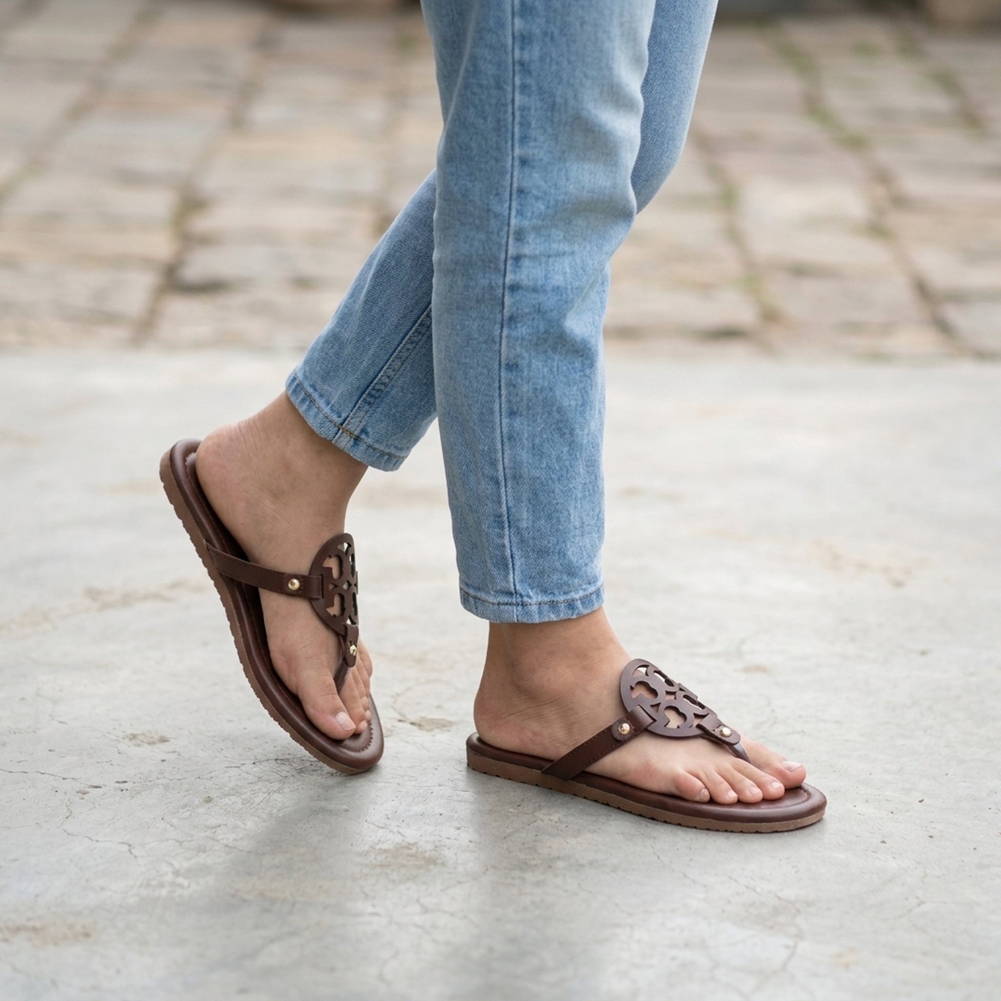 Lucky footwear Brown Decorative Thong Flat Sandals