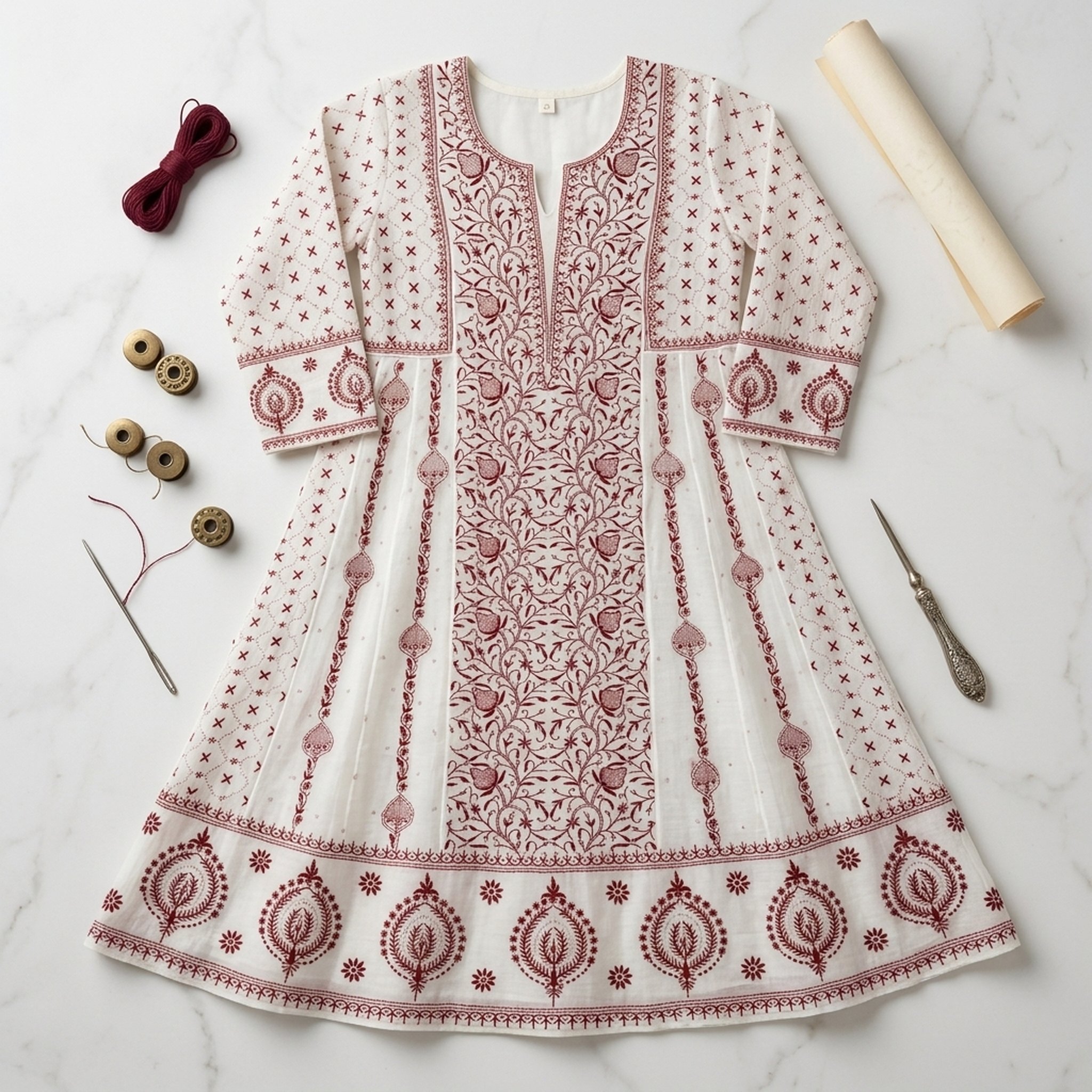 Lucknowi Khazana Emporium Women's White Embroidered Anarkali Kurta Set 5