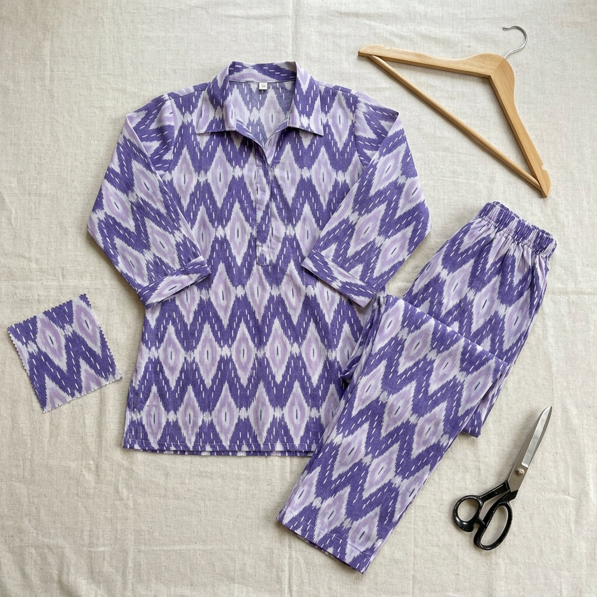 Women's crepe Purple Ikat Print Co-ord Set 3