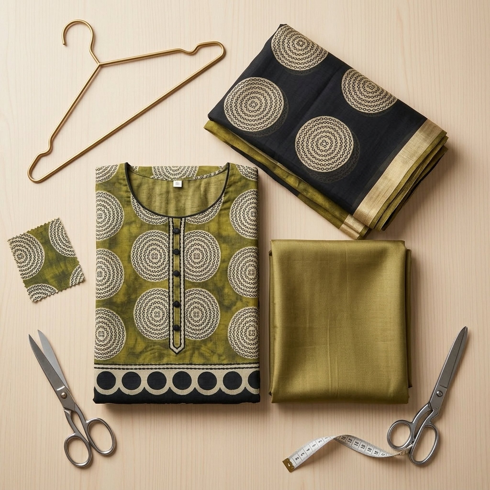 Olive Green Pure Maheshwari  Salwar Suit Set 4