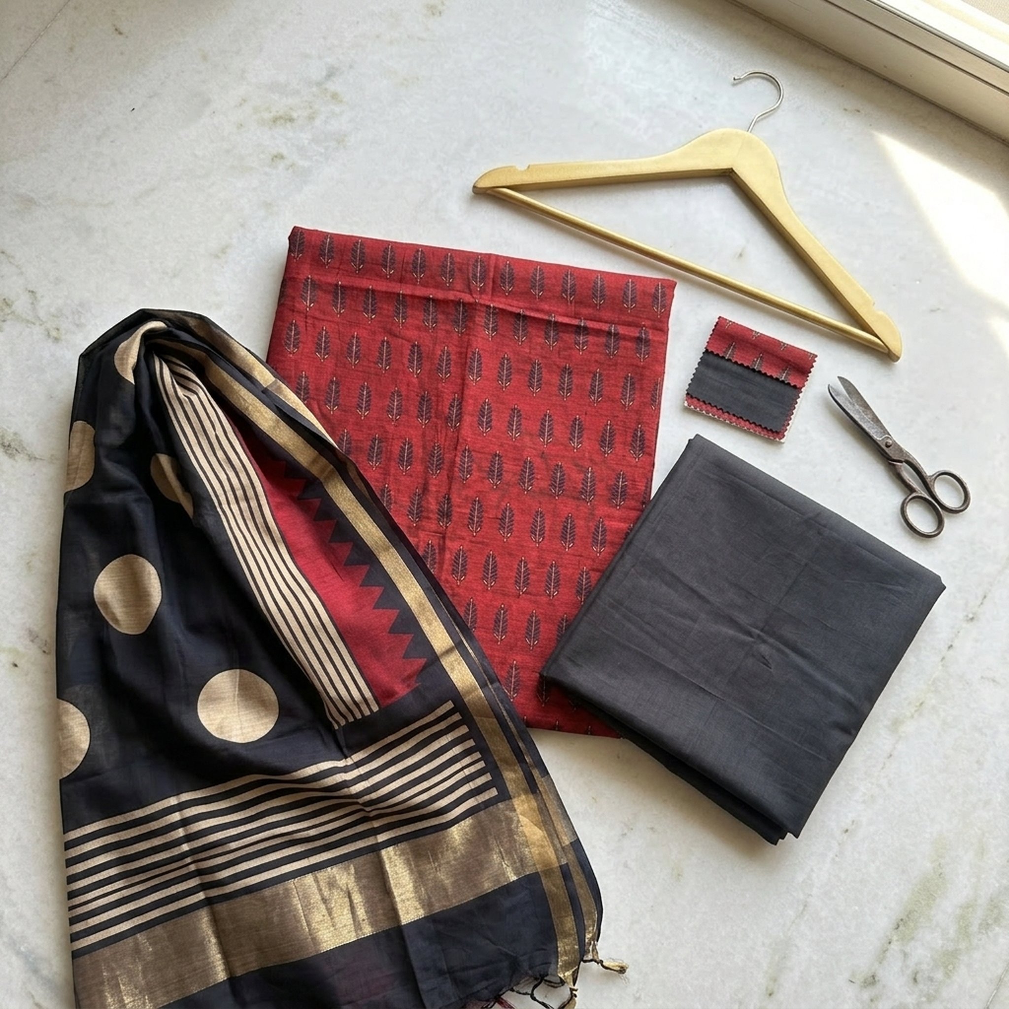 pure Maheshwari Red & black suit duppatta 2