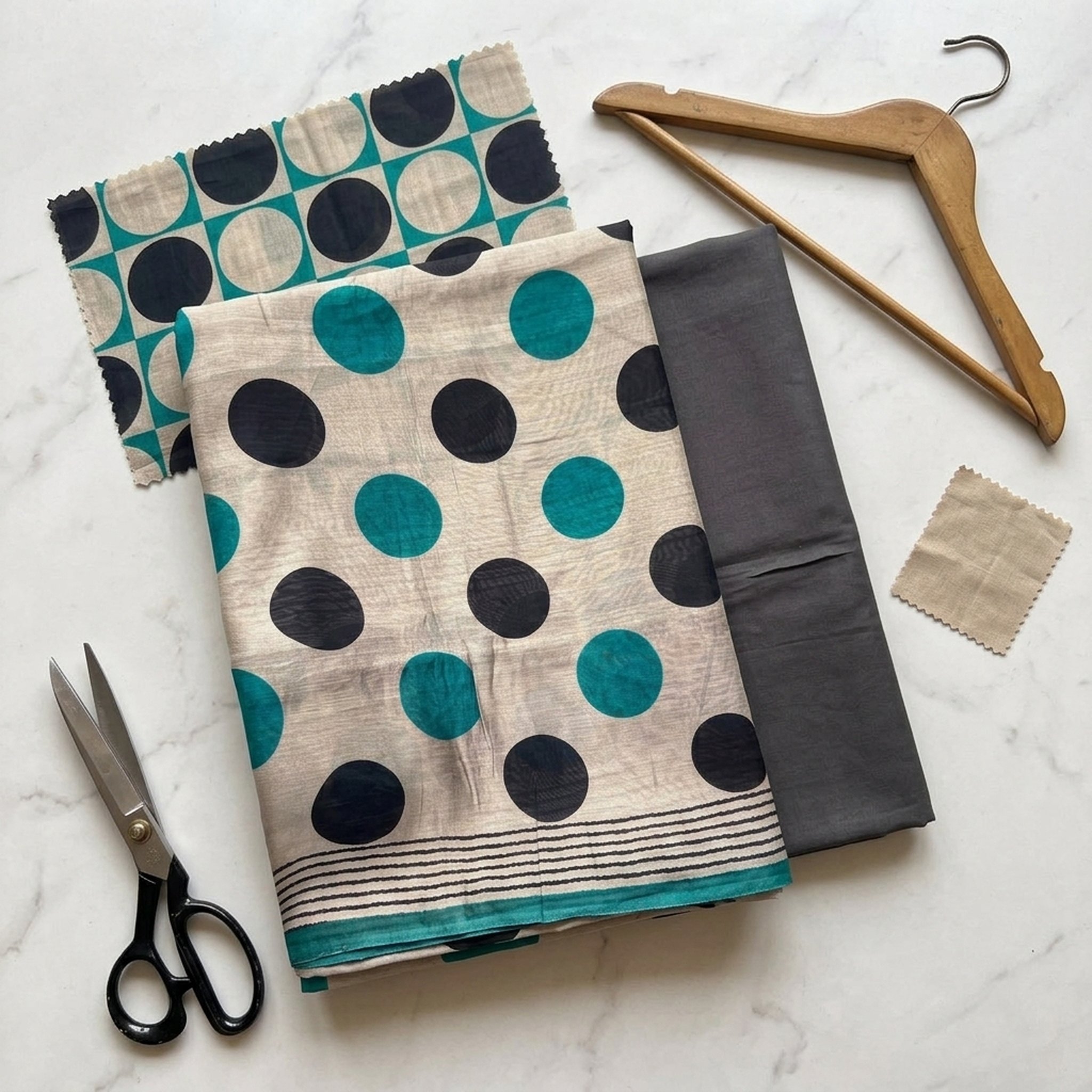 Polka Dot Printed Unstitched Suit Set 4