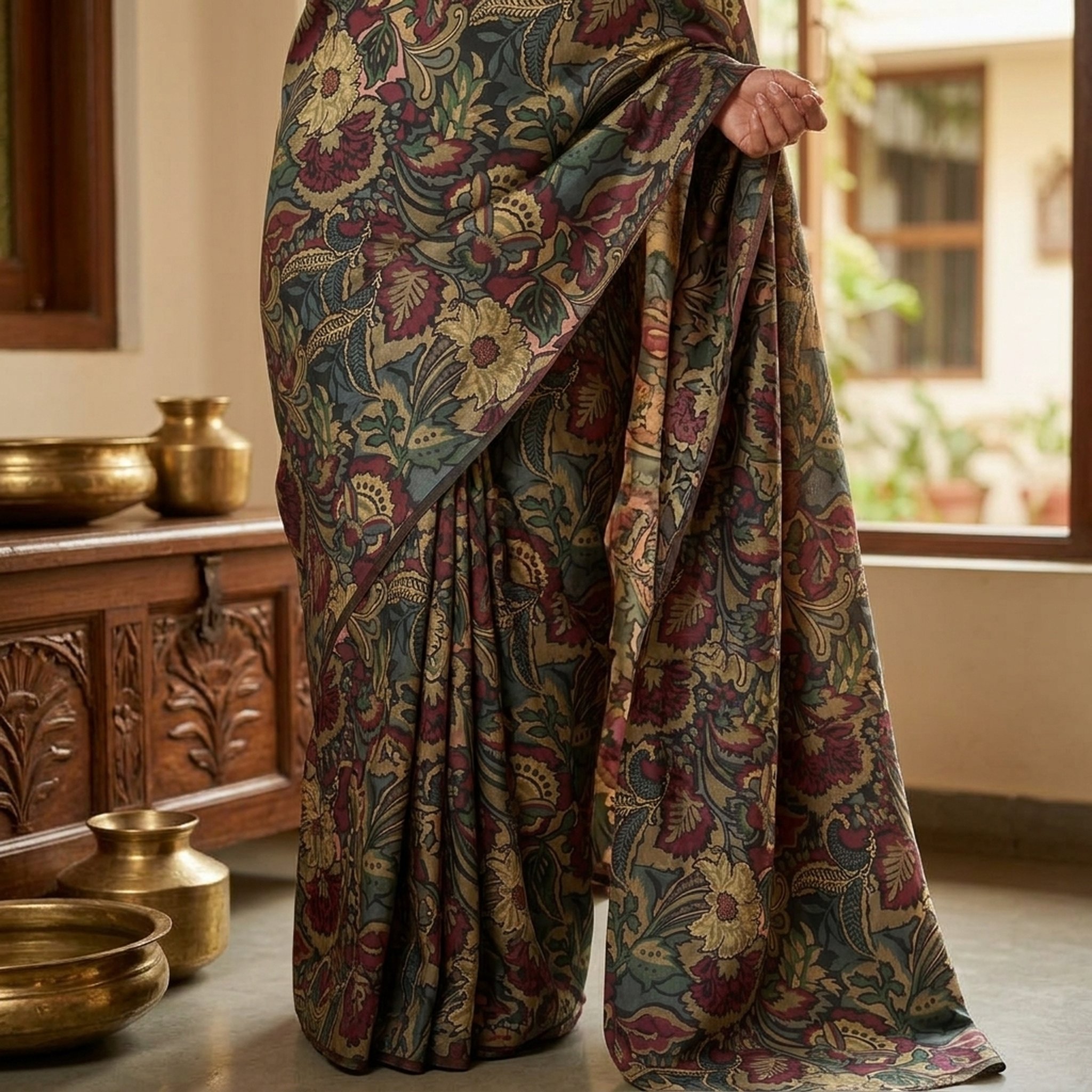 Floral Patterned Soft pure katan silk Digital for shirts,cord sets,sarees