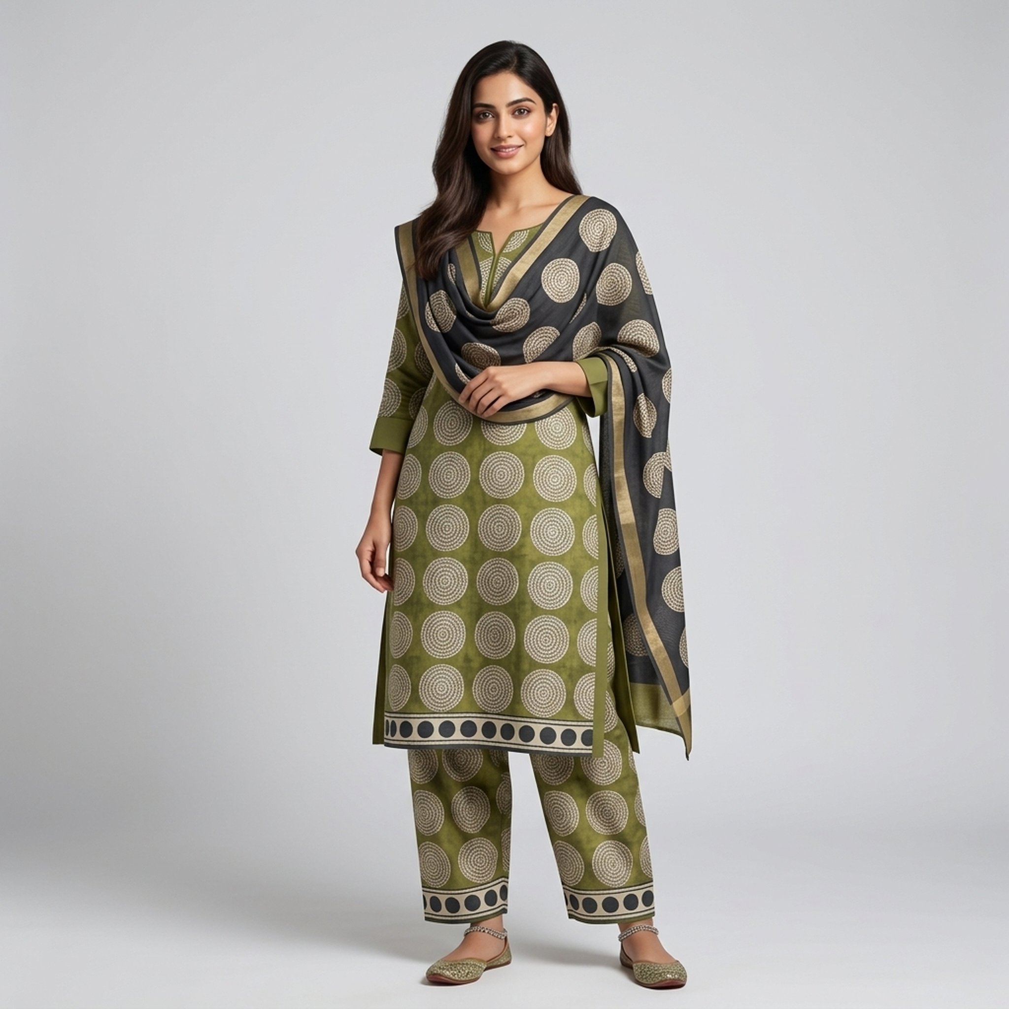Olive Green Pure Maheshwari  Salwar Suit Set