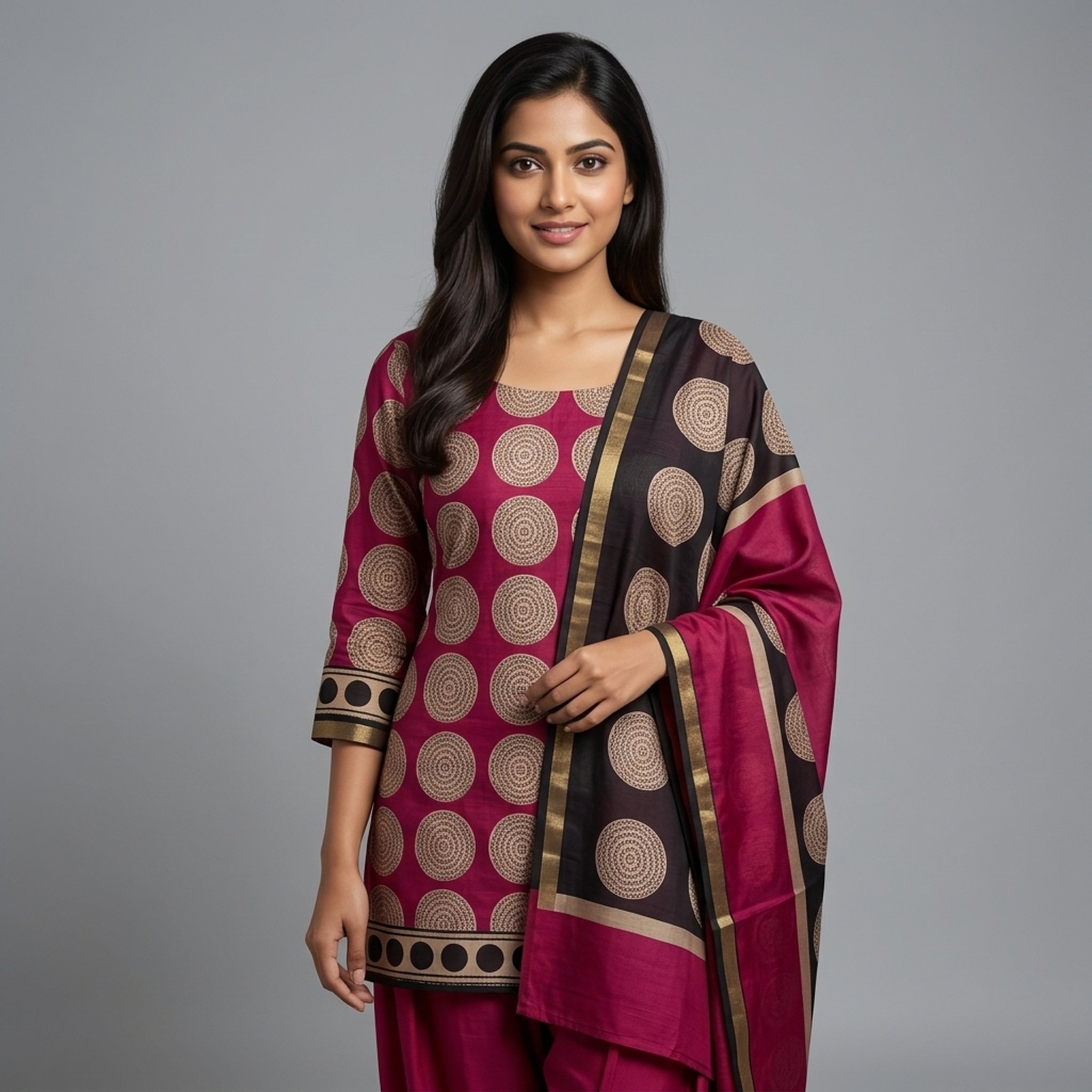 Majenta pure Maheshwari Patterned Salwar Suit Set