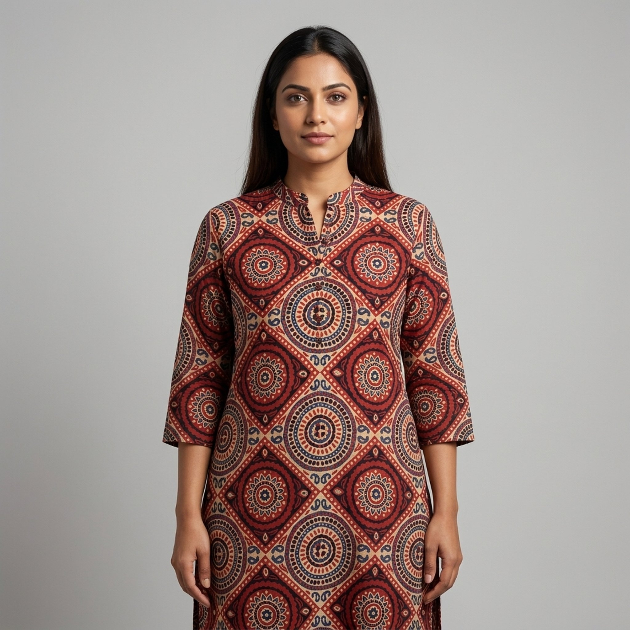 Hand Ajrakh cotton silk collar shirt