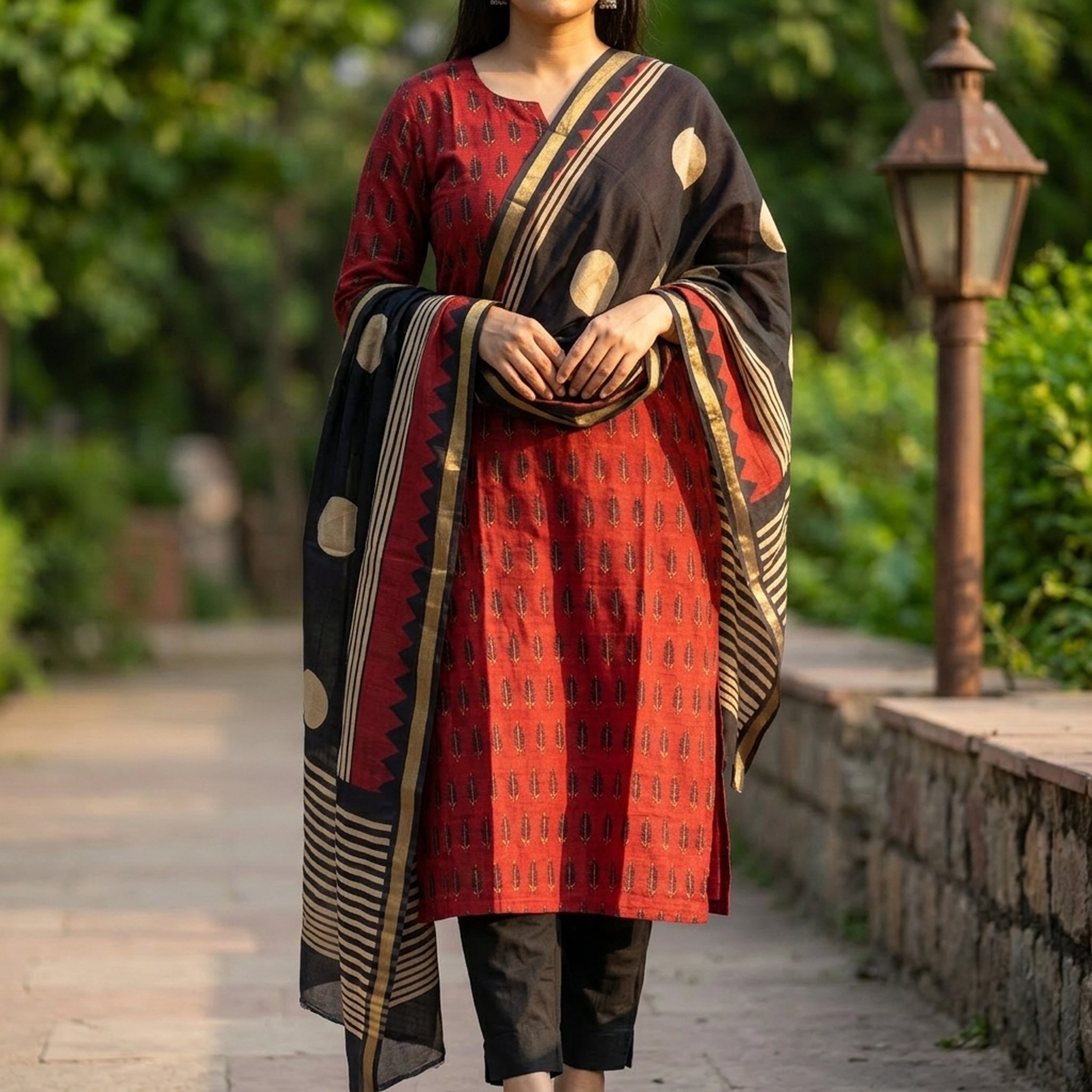 pure Maheshwari Red & black suit duppatta 3