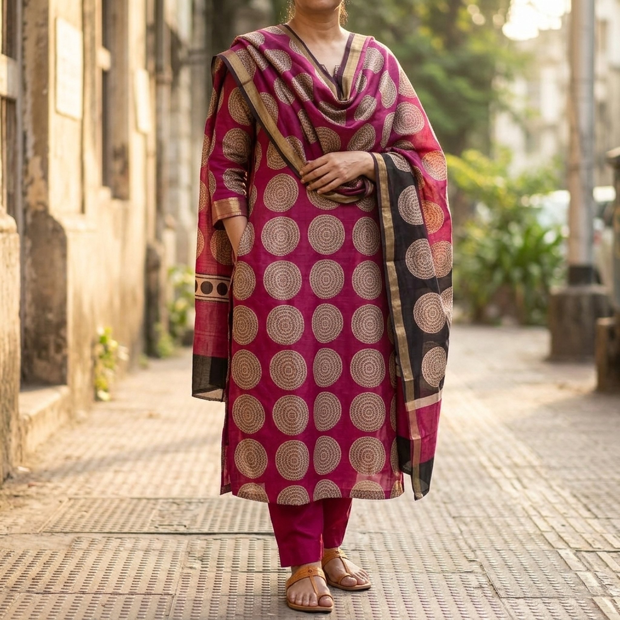 Majenta pure Maheshwari Patterned Salwar Suit Set 3