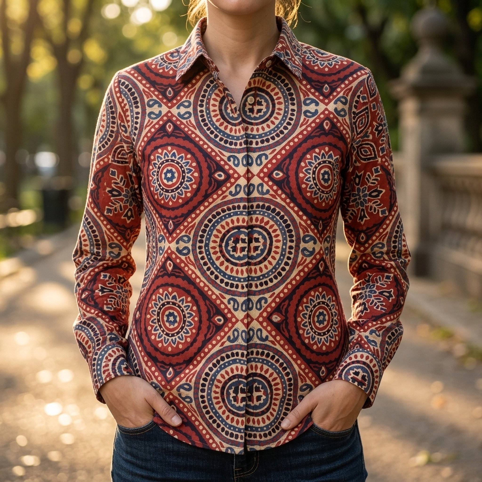Hand Ajrakh cotton silk collar shirt 3