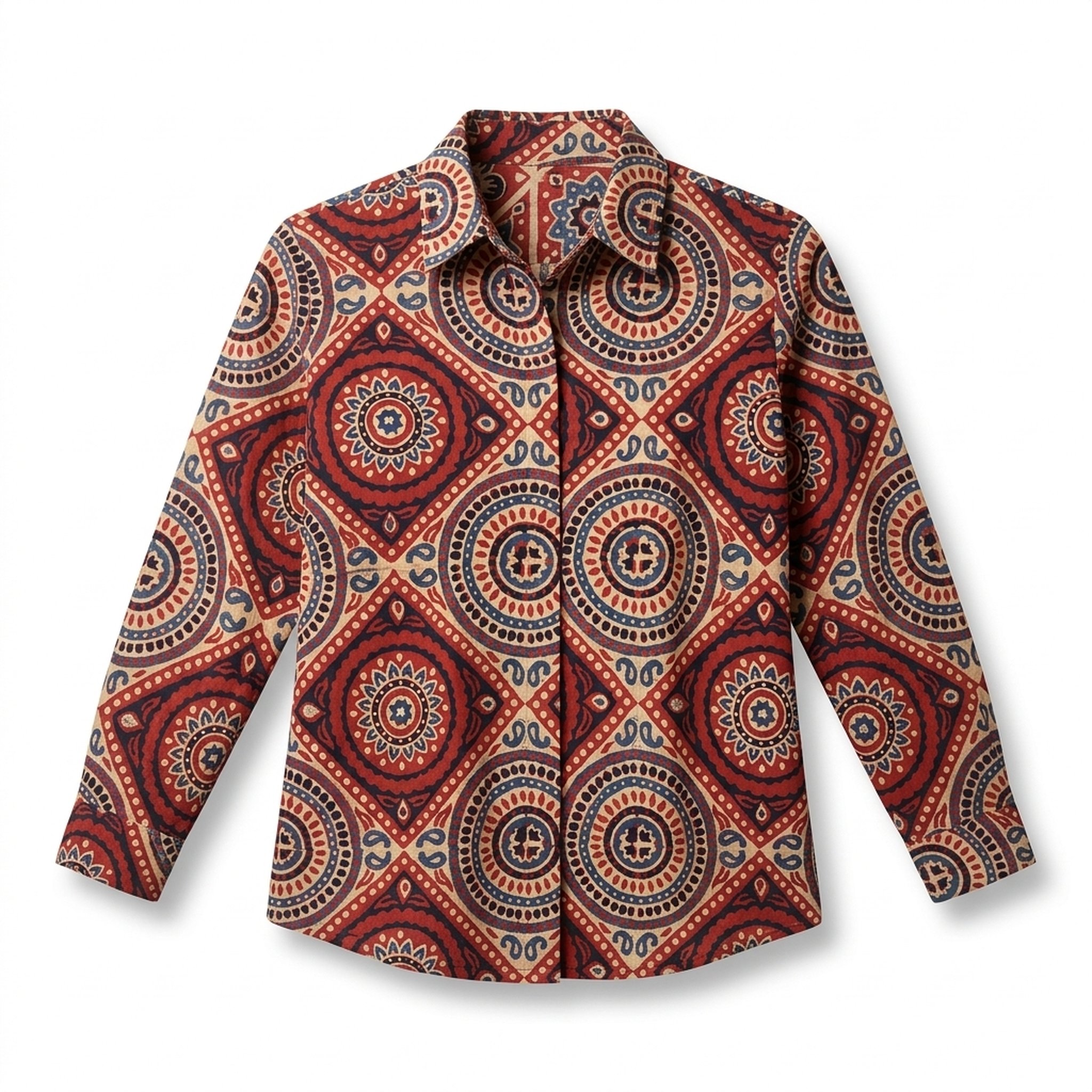Hand Ajrakh cotton silk collar shirt 2