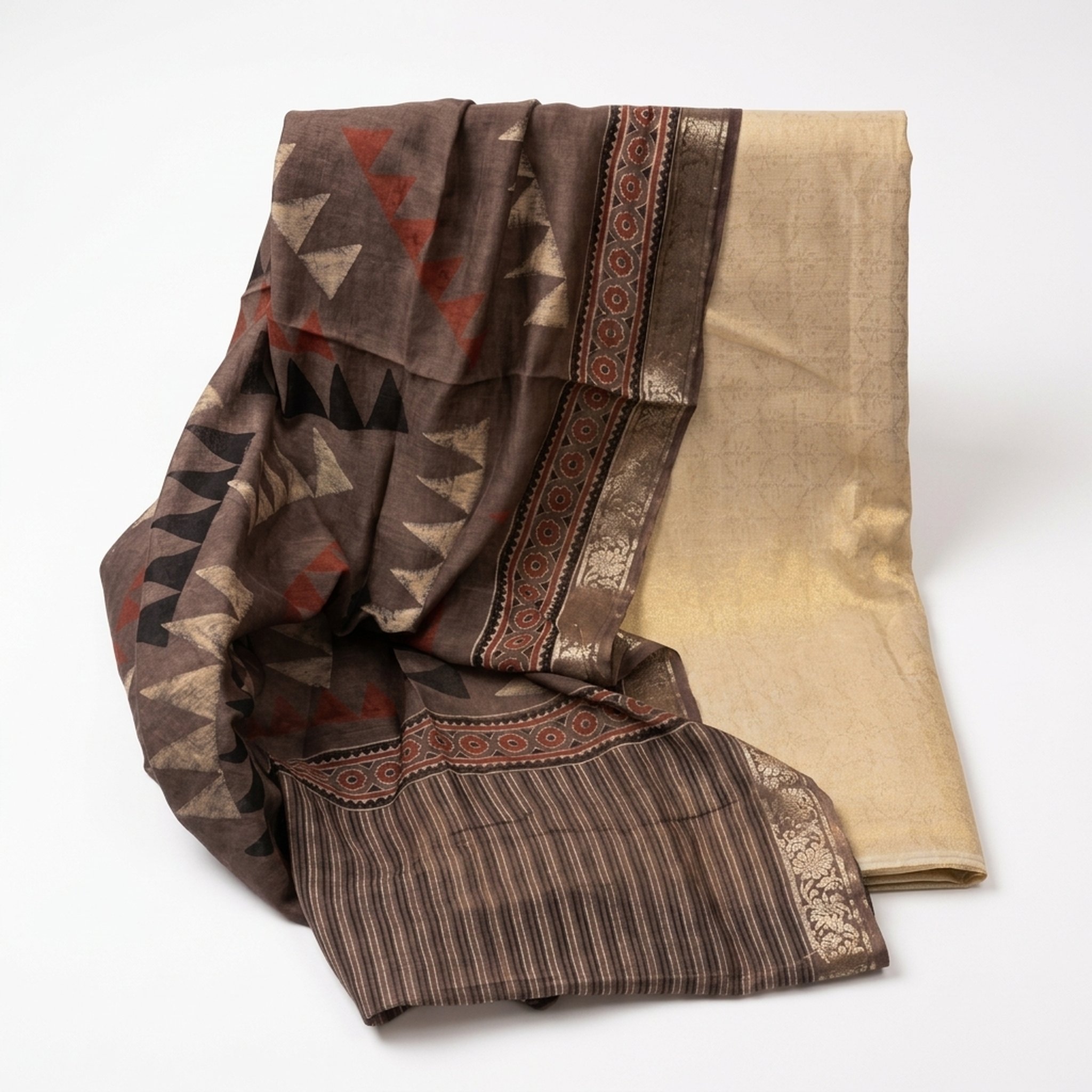 Pure Hand Ajrakh Duppatta with pure Tissue jacquard