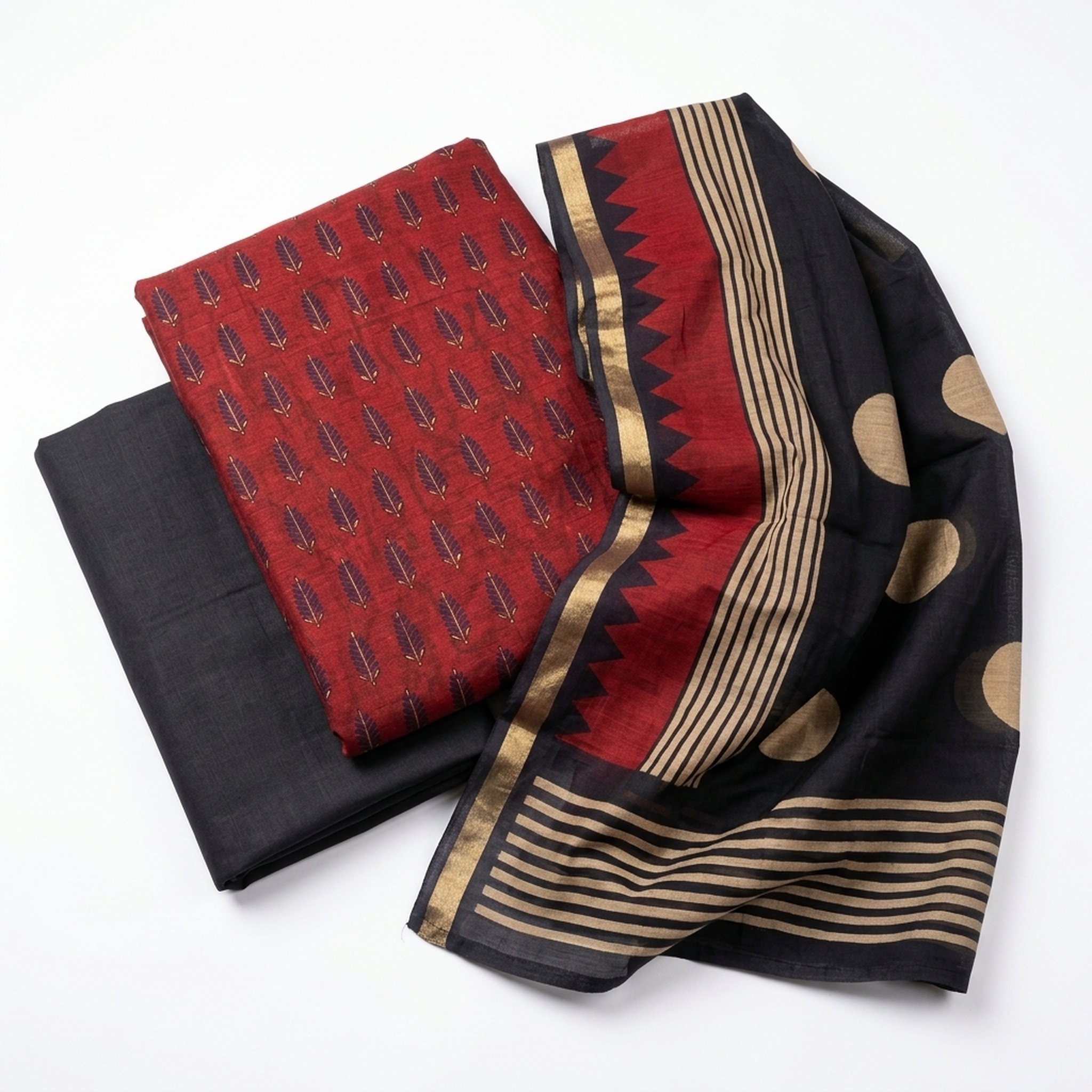 pure Maheshwari Red & black suit duppatta