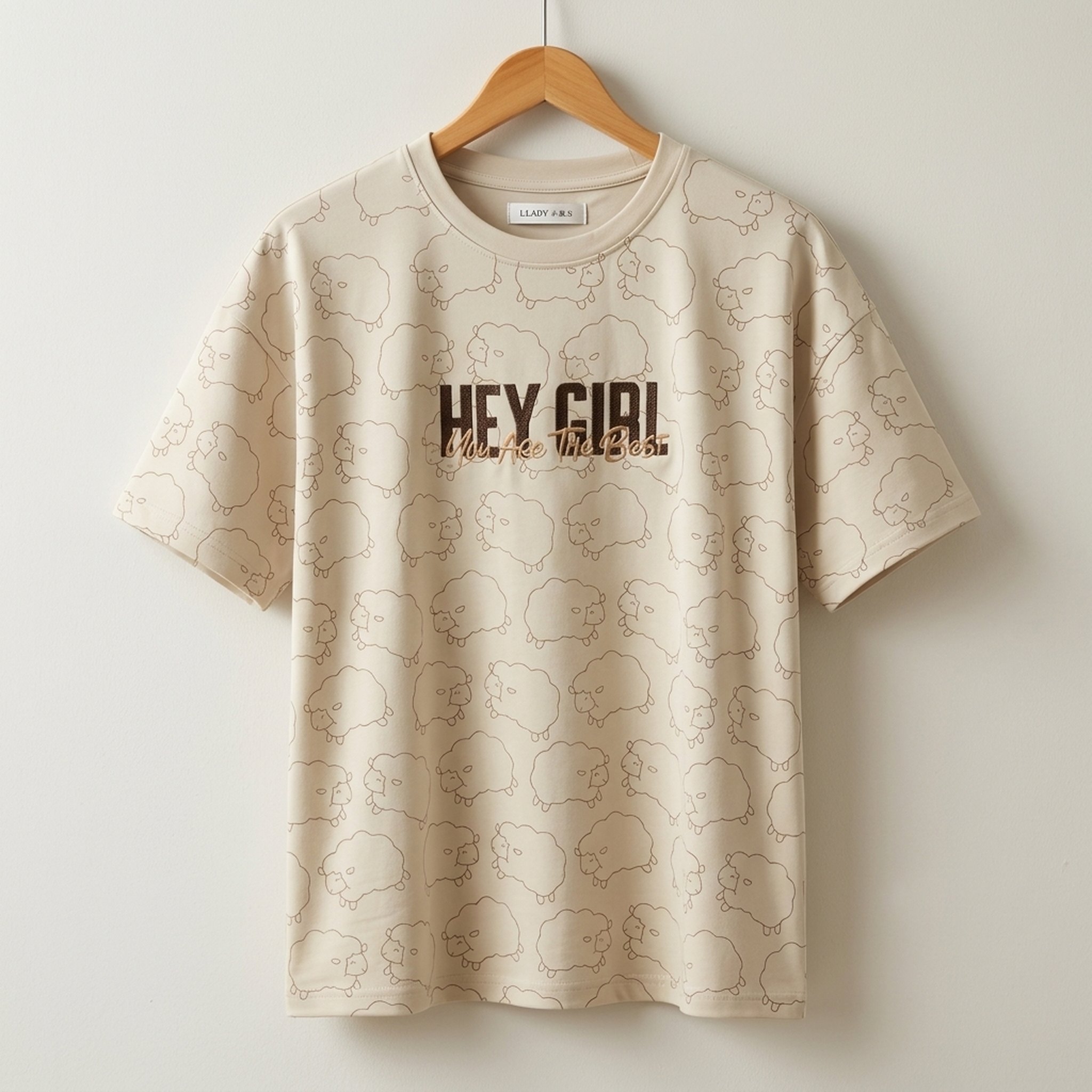 Women's Beige Sheep Print Graphic T-Shirt 3