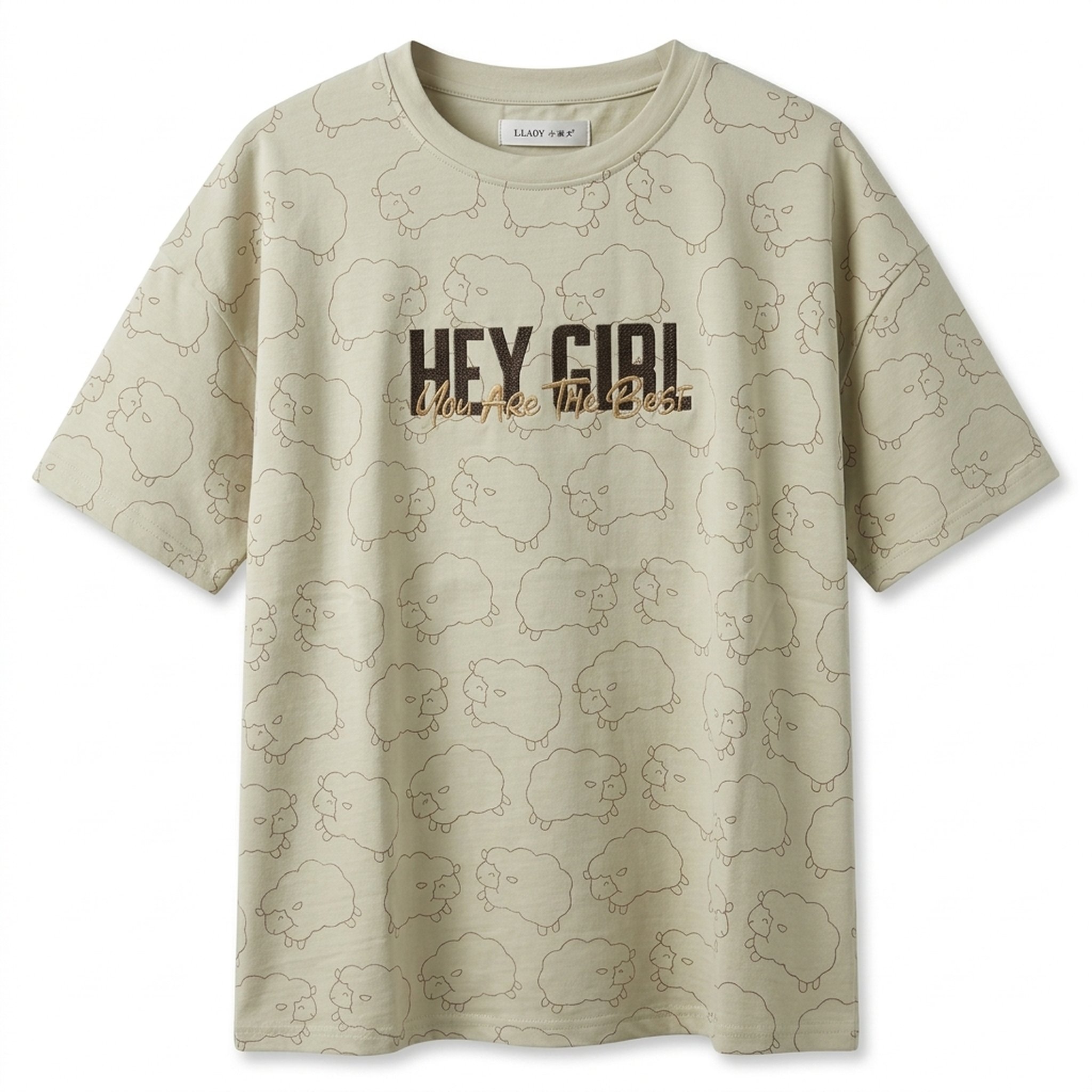 Women's Beige Sheep Print Graphic T-Shirt 2