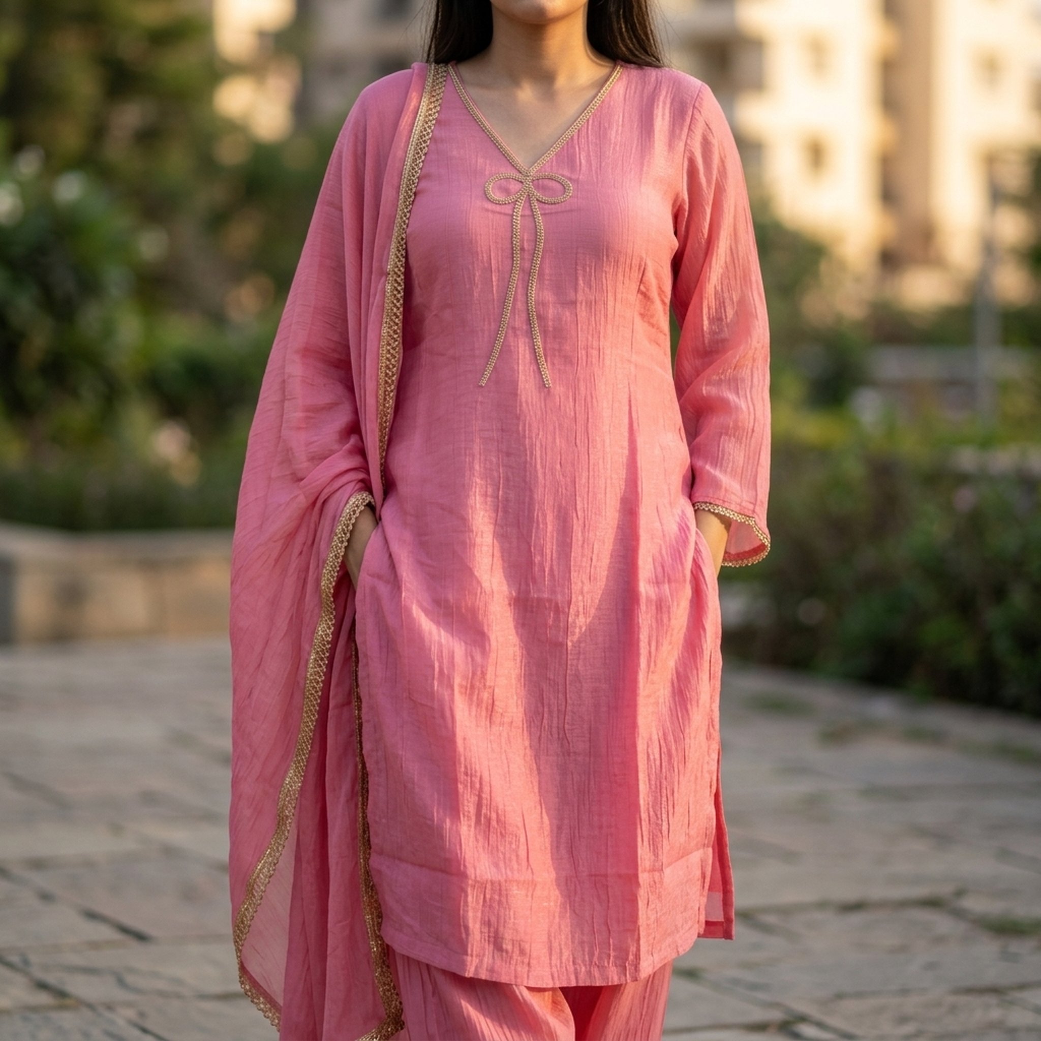 Pink Ethnic Kurta Pant Dupatta Set 4