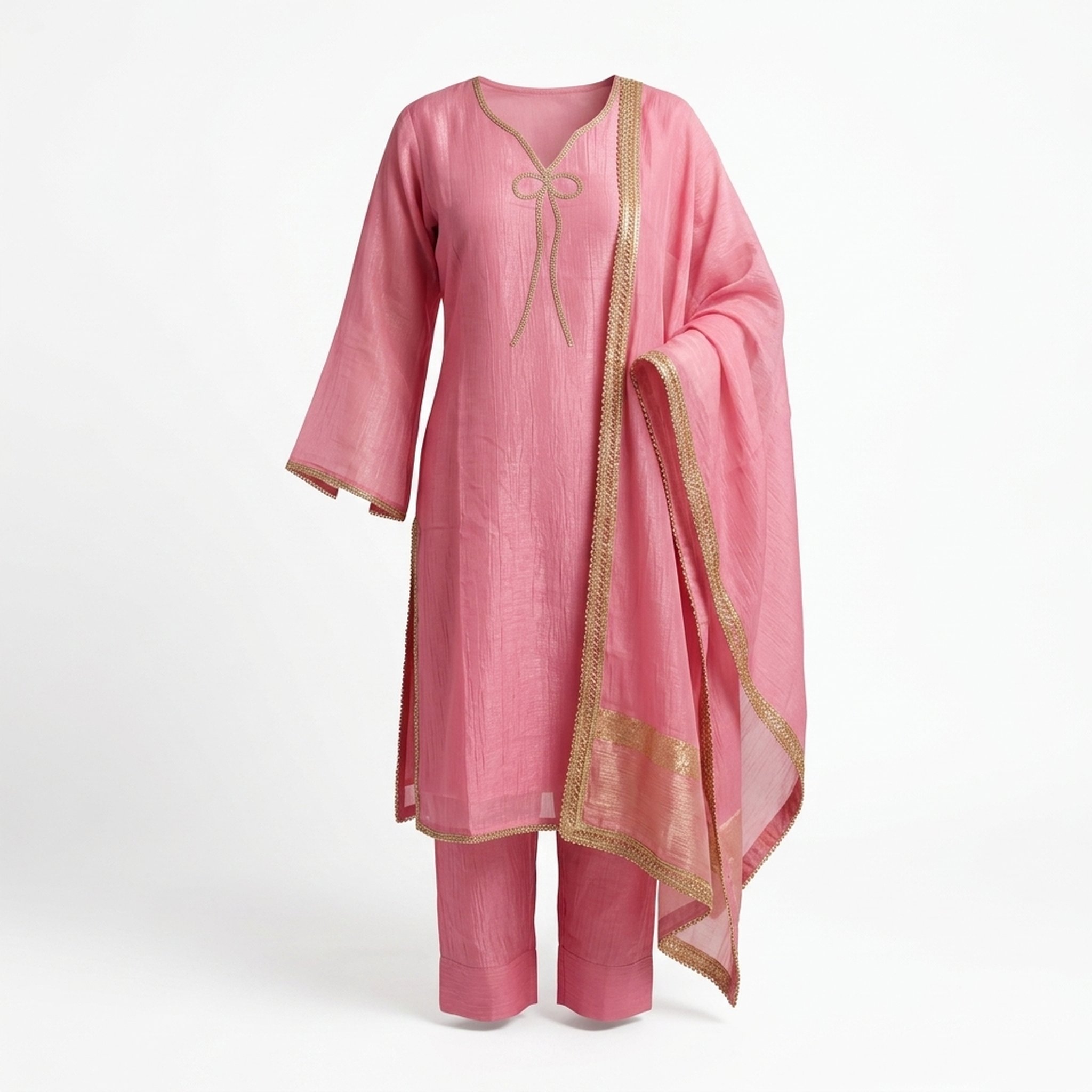 Pink Ethnic Kurta Pant Dupatta Set 2