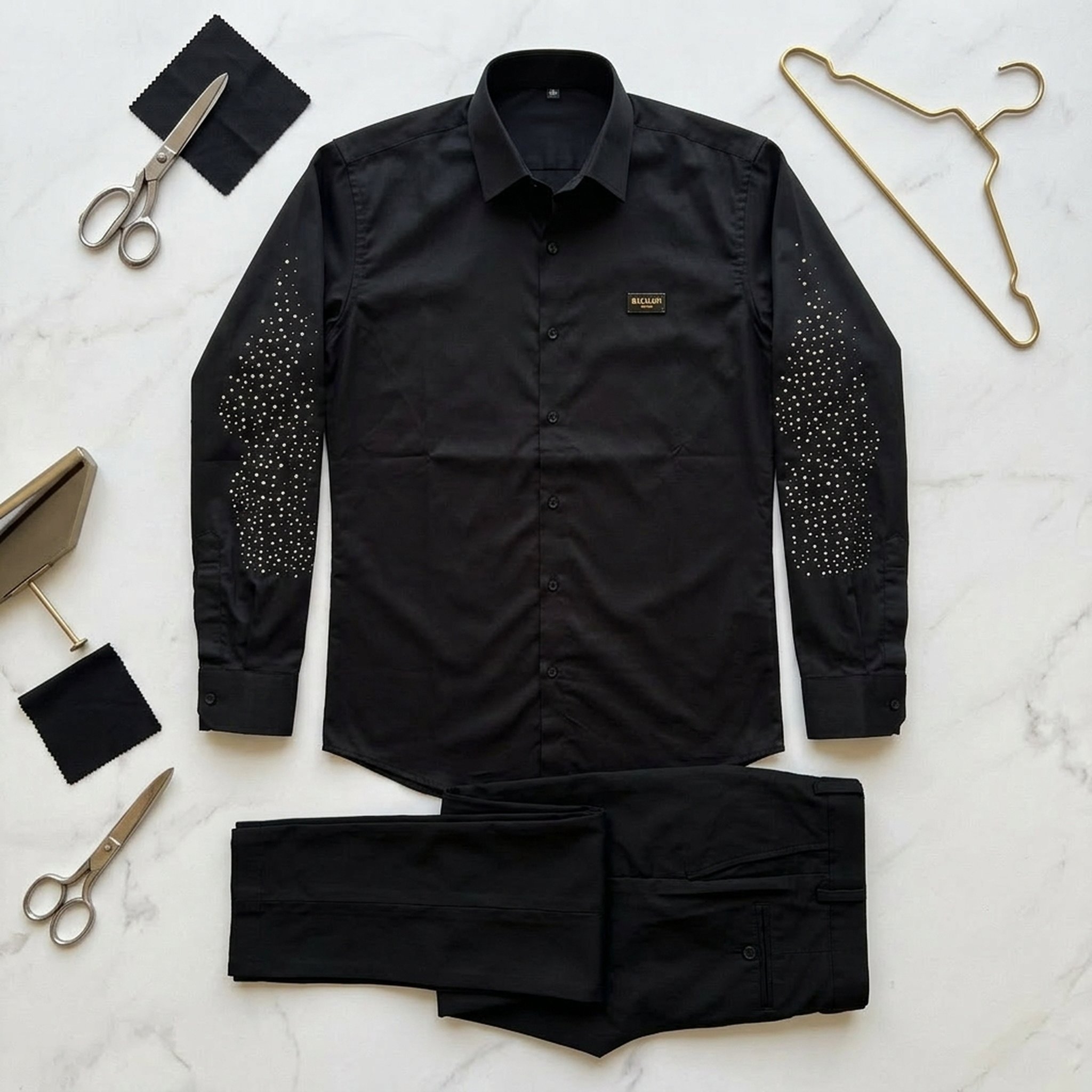 BLESSINGS Men's Black Studded Long Sleeve Shirt 4