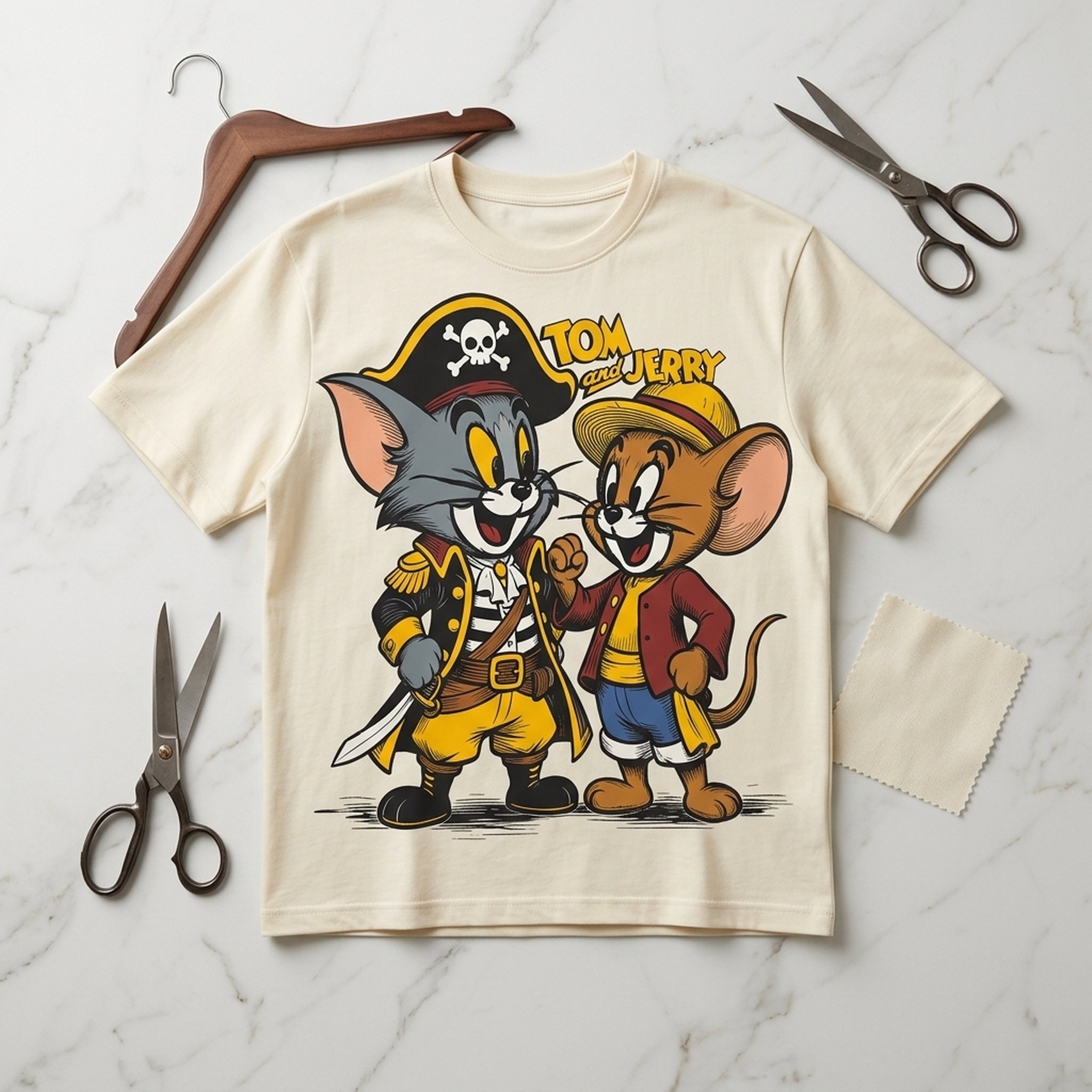 BLESSINGS Men's Tom & Jerry Pirate Graphic Tee 5