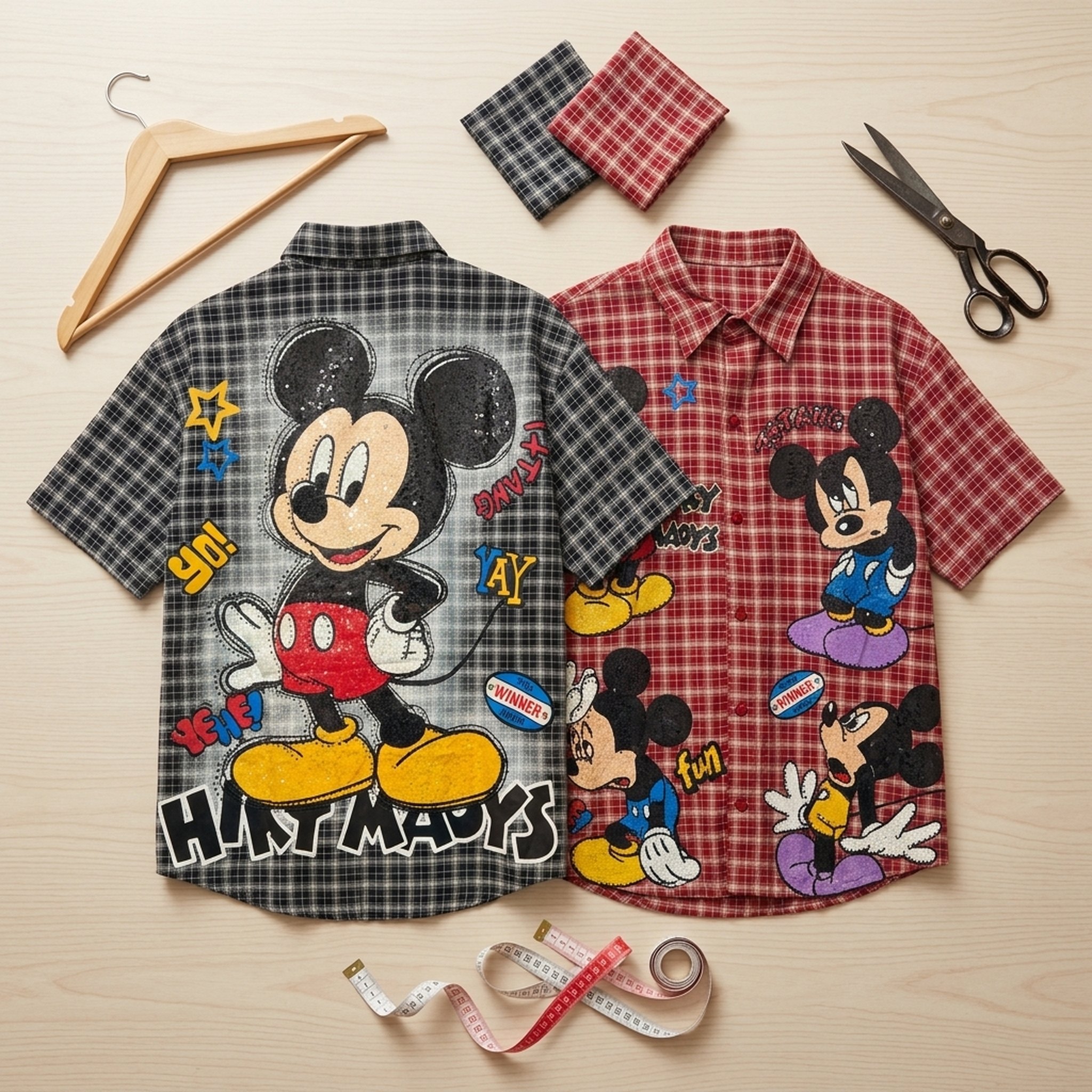 BLESSINGS Men's Plaid Sequin Character Casual Shirt 2