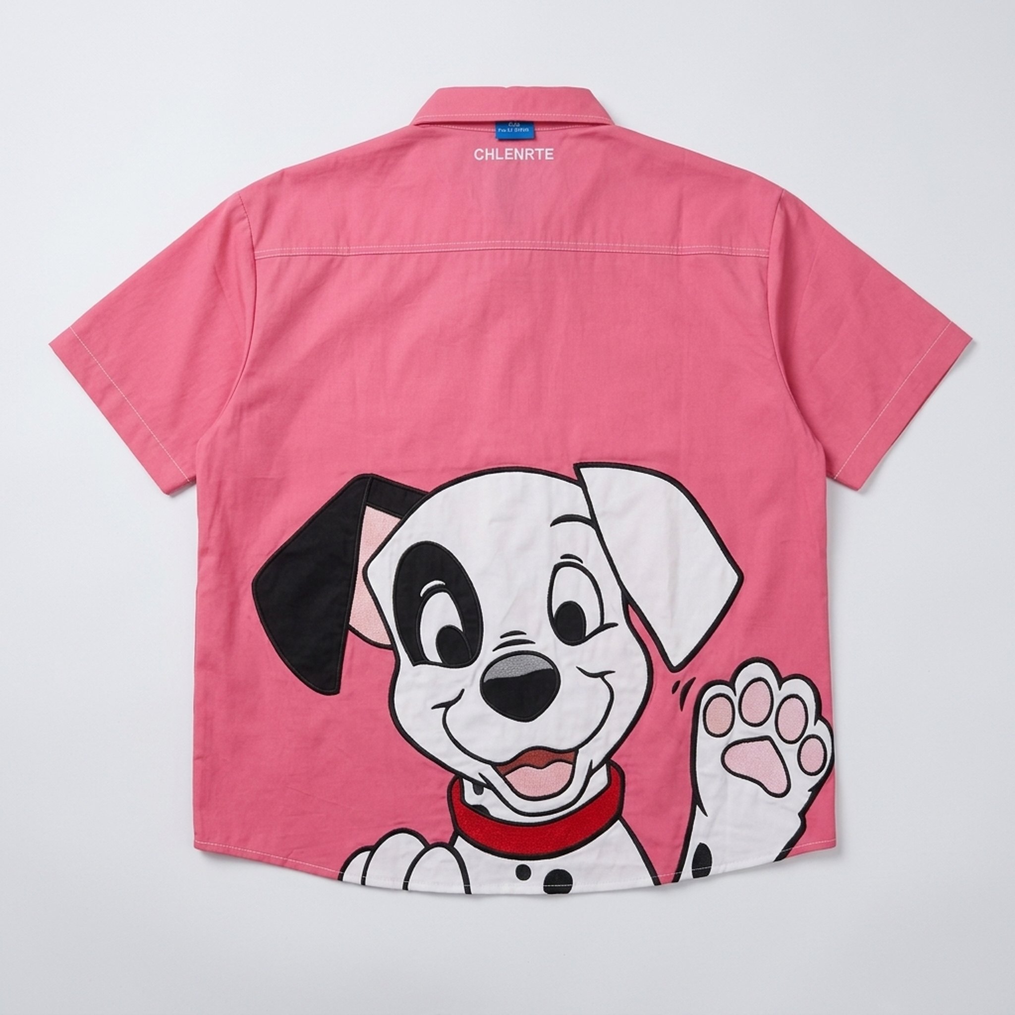 BLESSINGS Pink Cartoon Dog Embroidered Men's Shirt 2