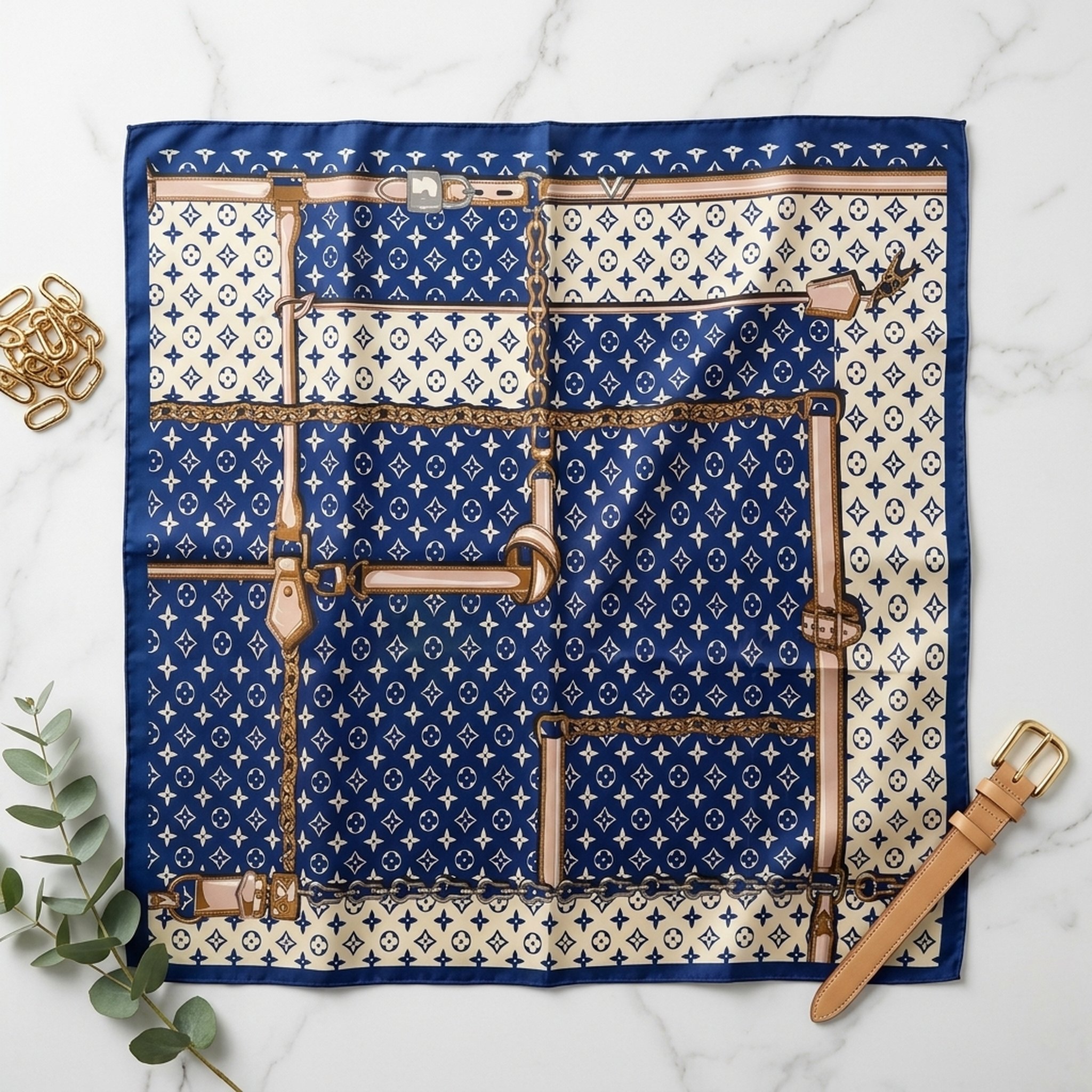 BLESSINGS Blue Patterned Silk Square Scarf 3
