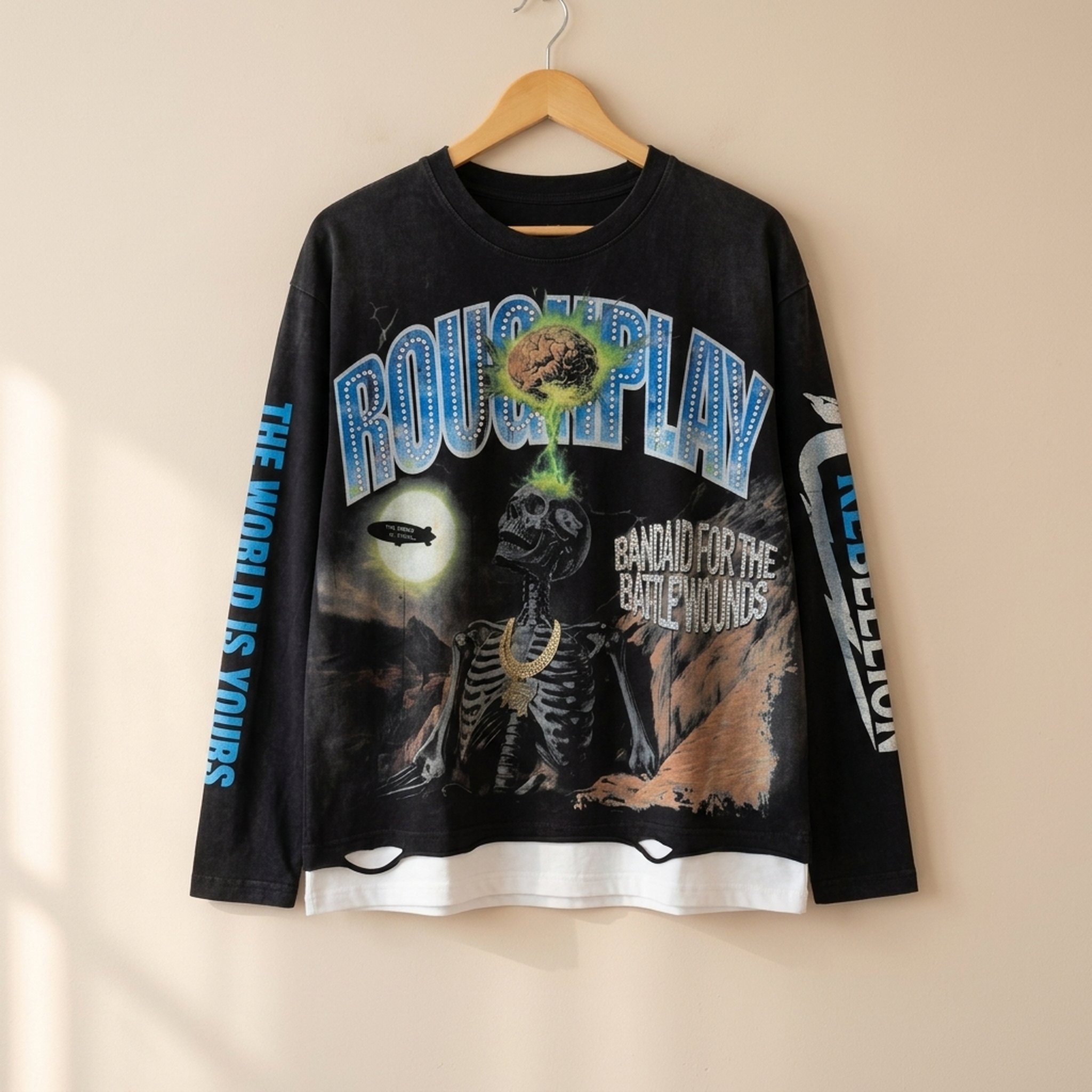 BLESSINGS Men's Graphic Washed Full Sleeve T-Shirt 2