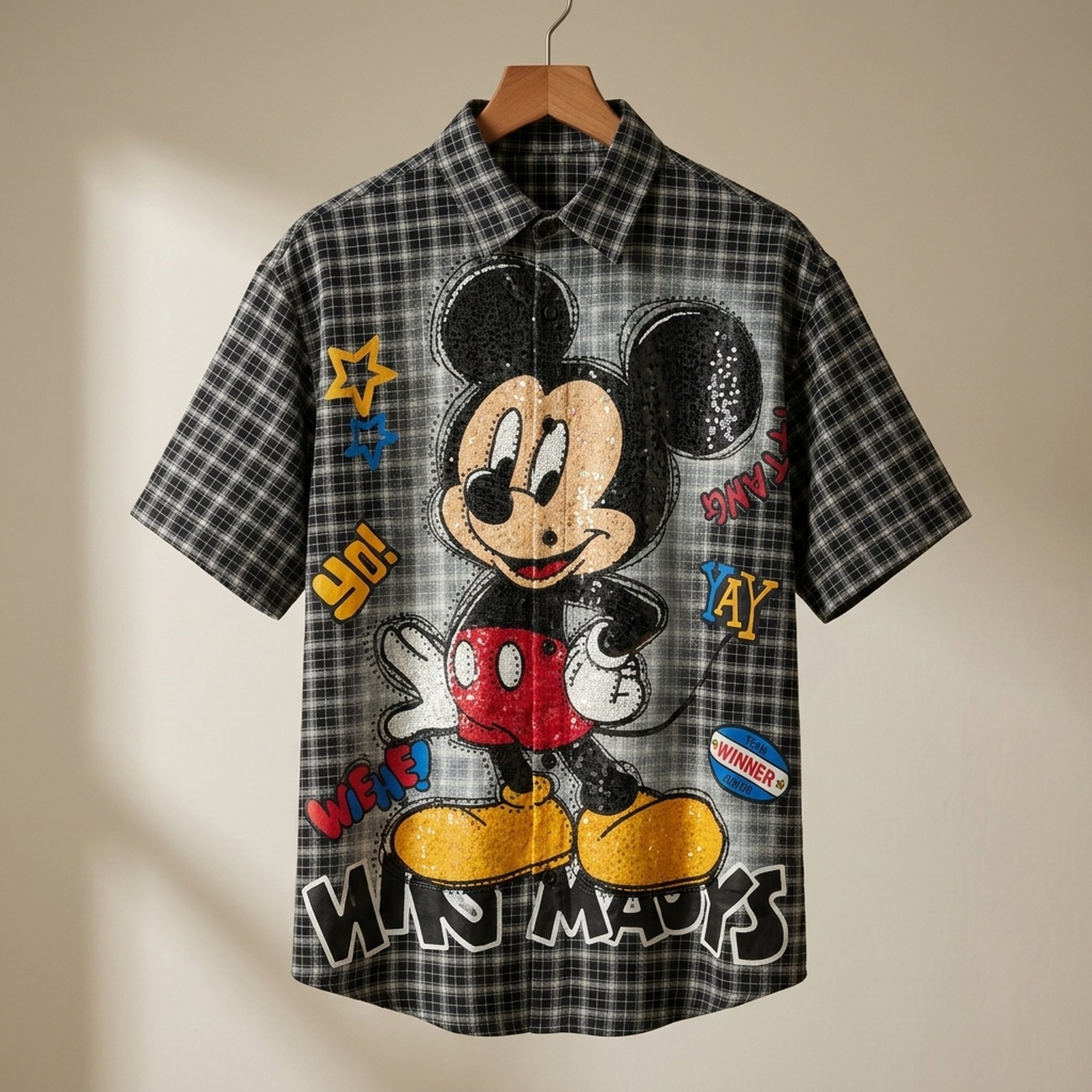 BLESSINGS Men's Plaid Sequin Character Casual Shirt
