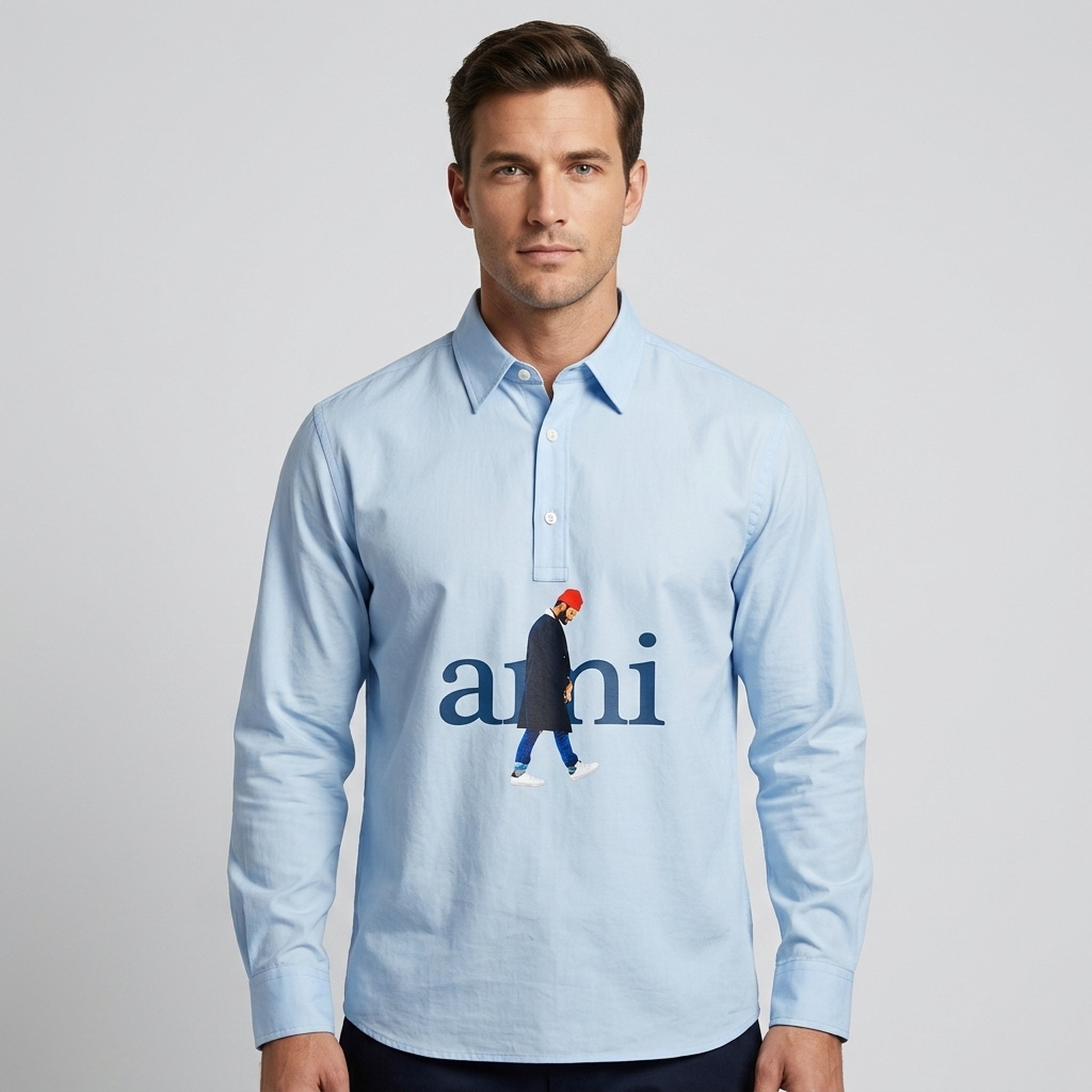 BLESSINGS Men's Light Blue Graphic Popover Shirt