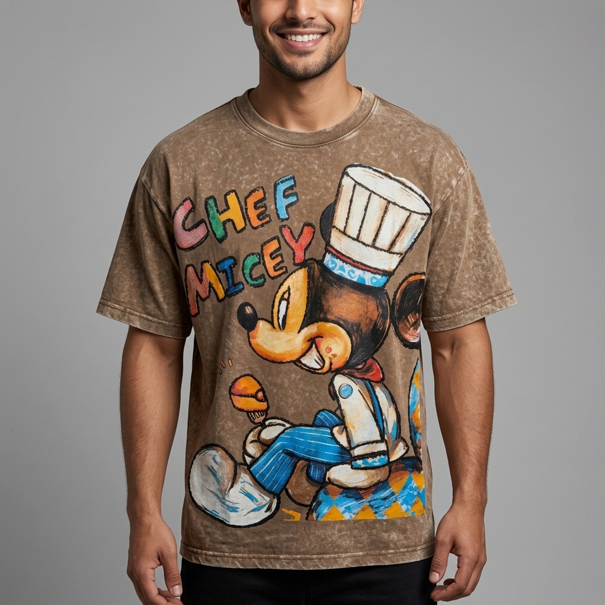 BLESSINGS Men's Brown Washed Graphic T-Shirt