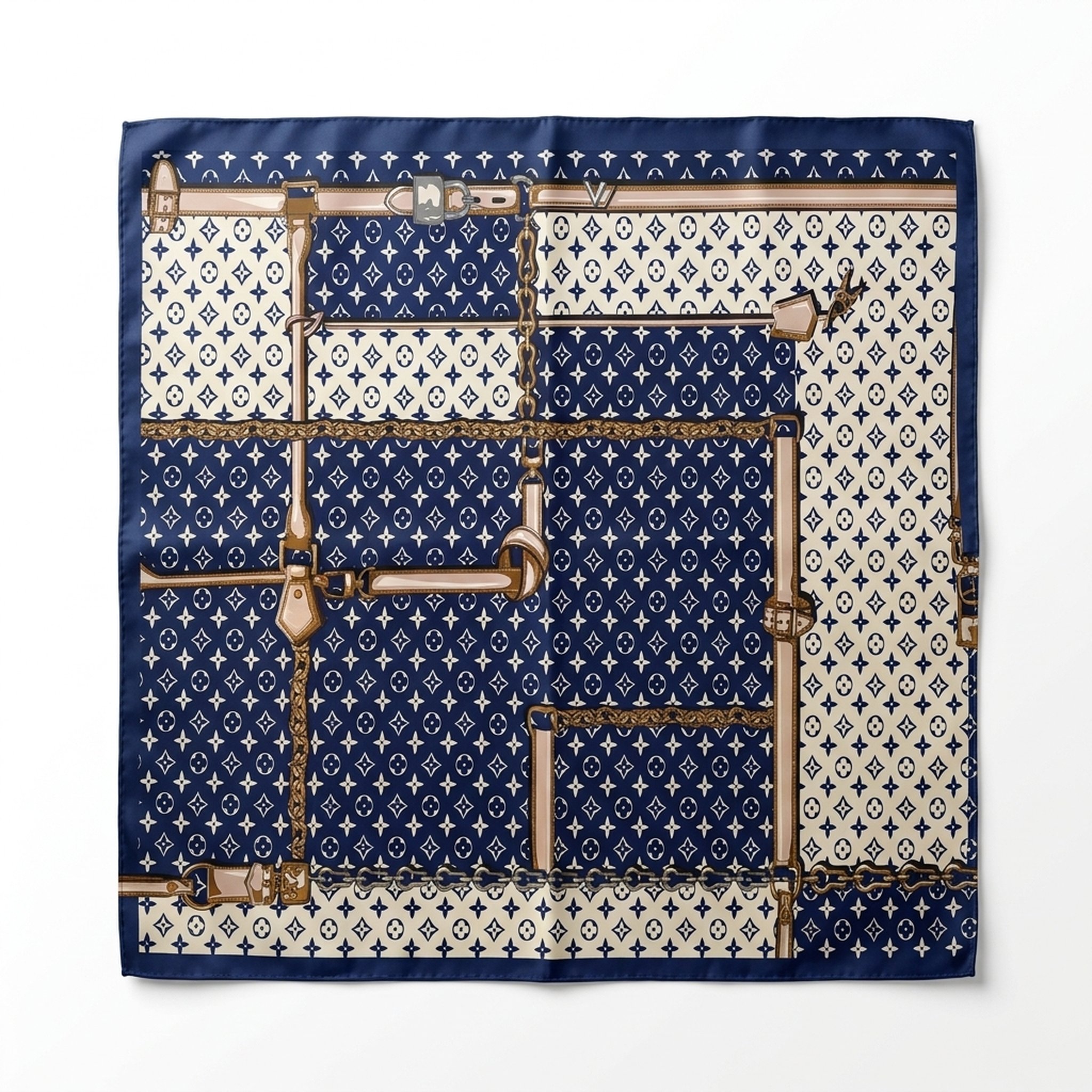 BLESSINGS Blue Patterned Silk Square Scarf 2