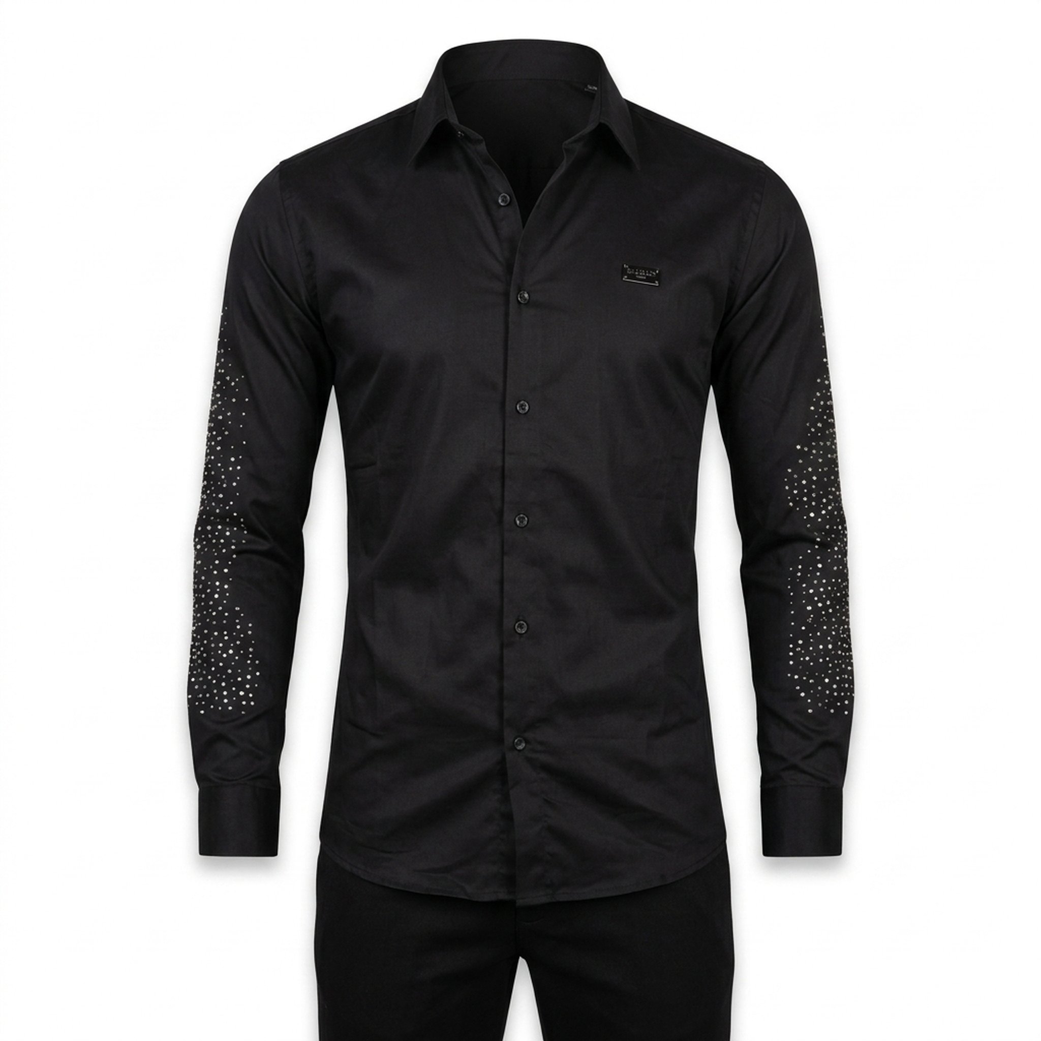 BLESSINGS Men's Black Studded Long Sleeve Shirt 3