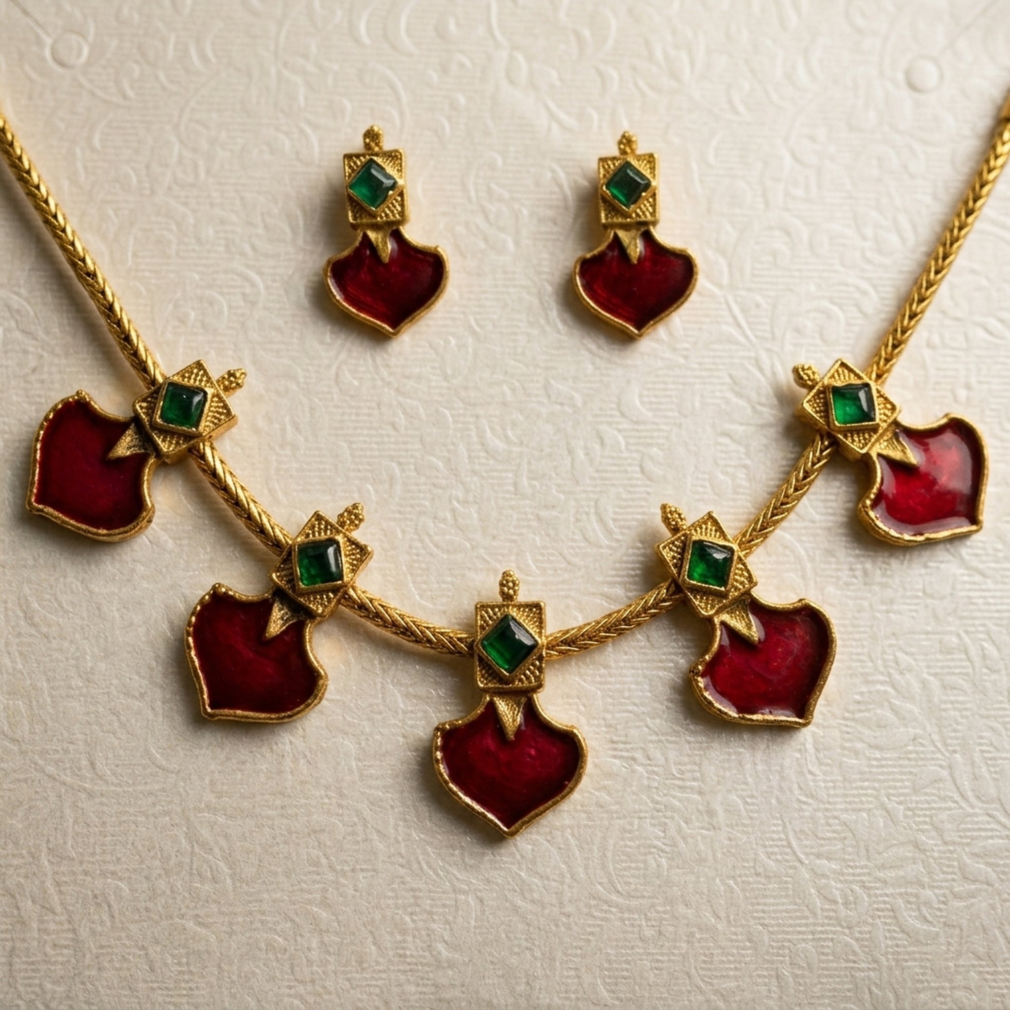 MEU Choices Gold-Toned Red Enamel Necklace Earring Set 3