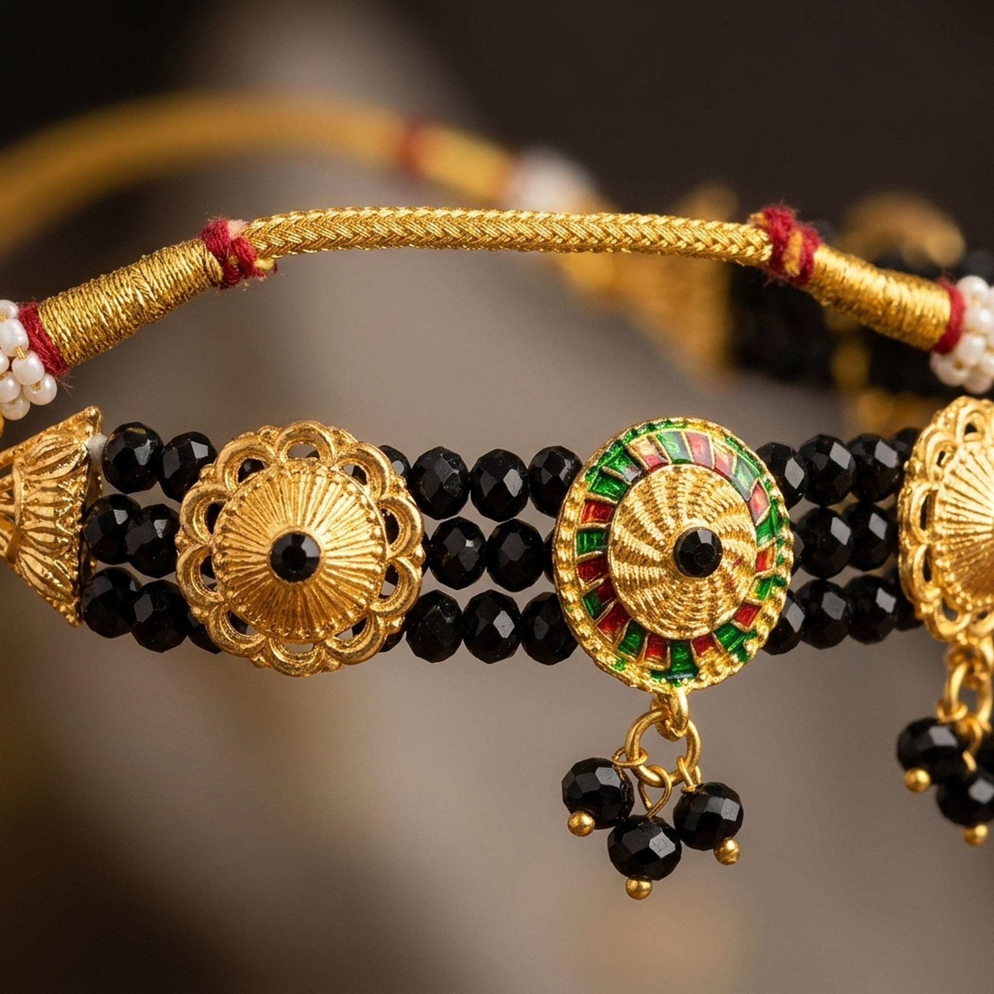 MEU Choices Traditional Black Bead Gold-Toned Necklace 4