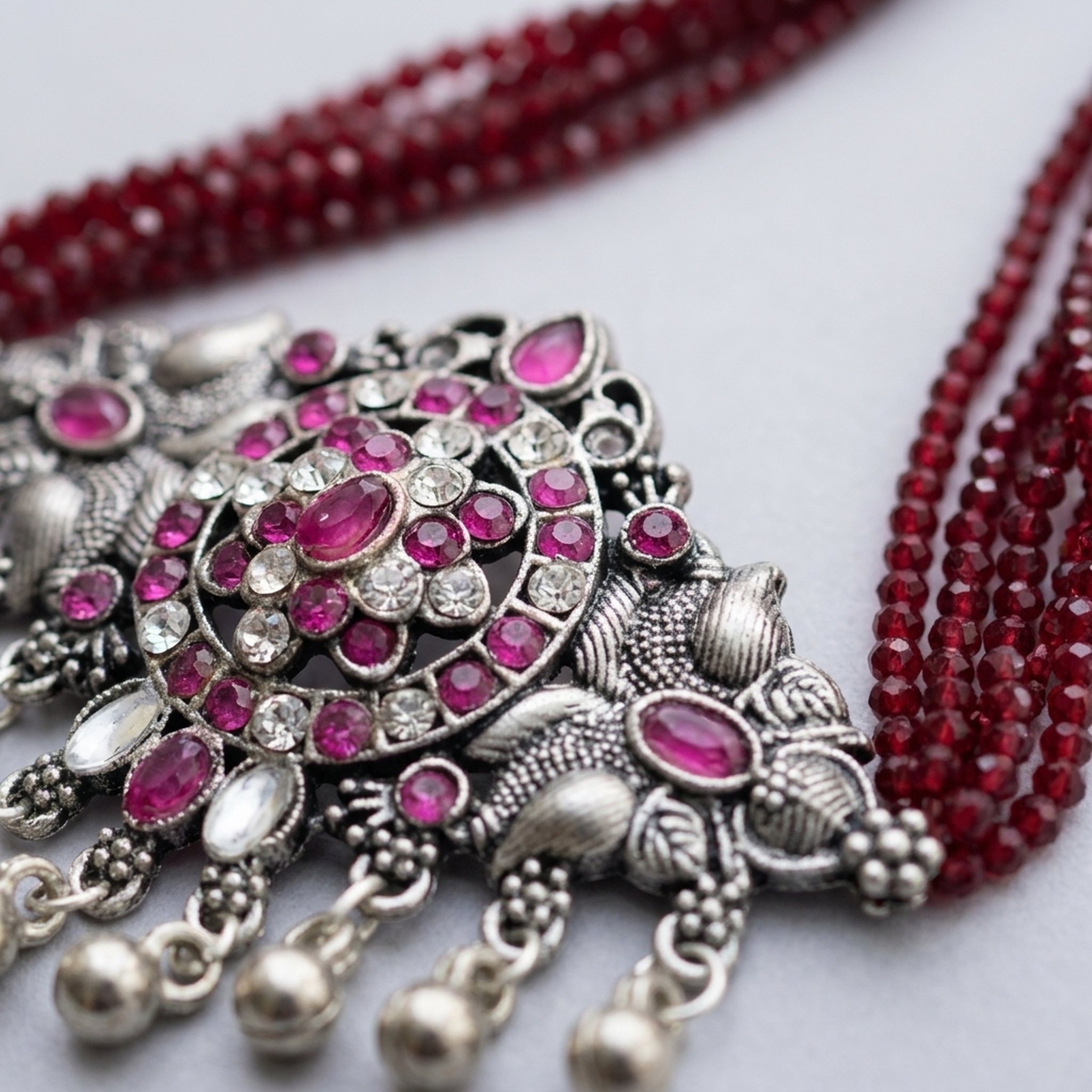 MEU Choices Oxidized Silver Ruby Stone Beaded Necklace 3