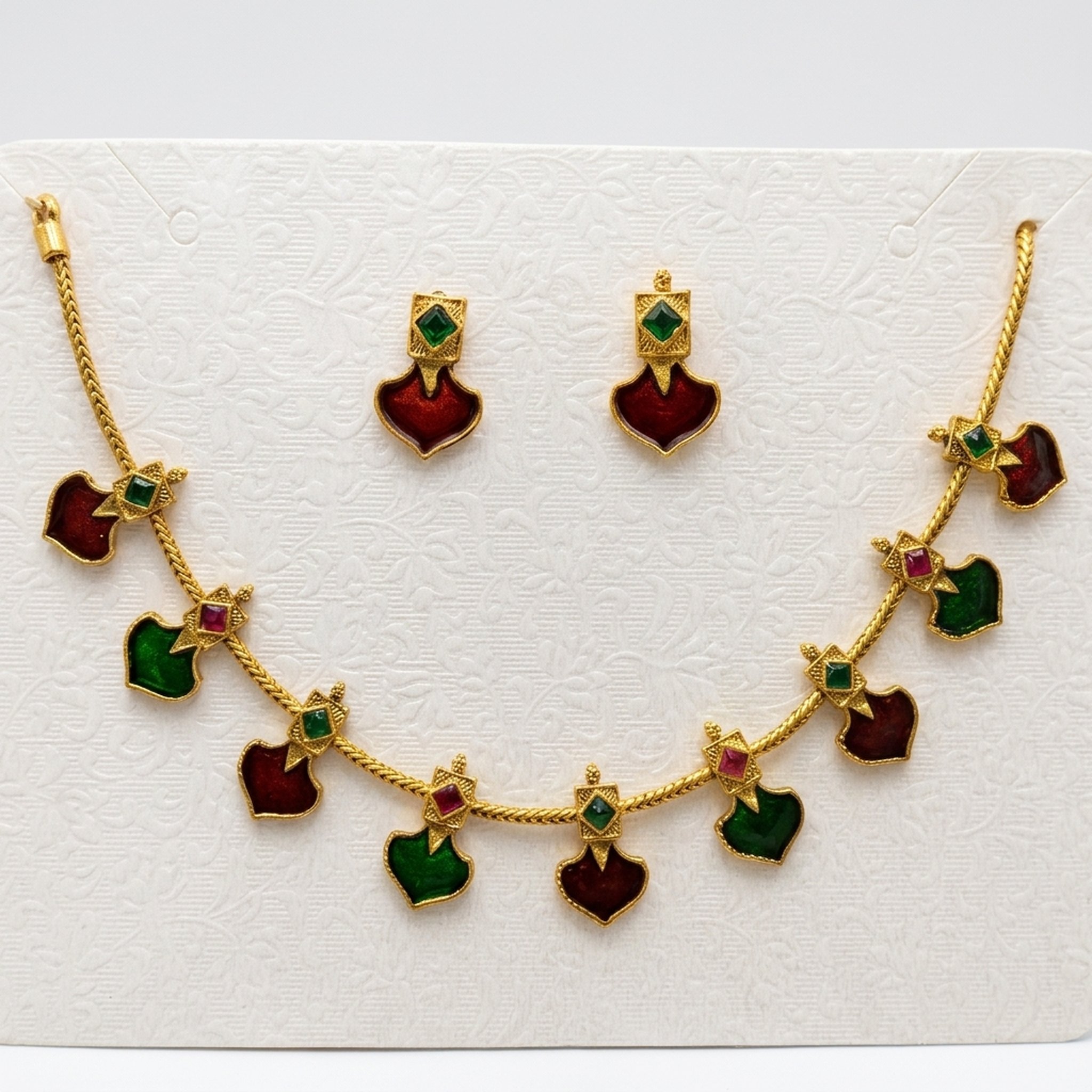 MEU Choices Gold Toned Enamel Necklace Earring Set 3