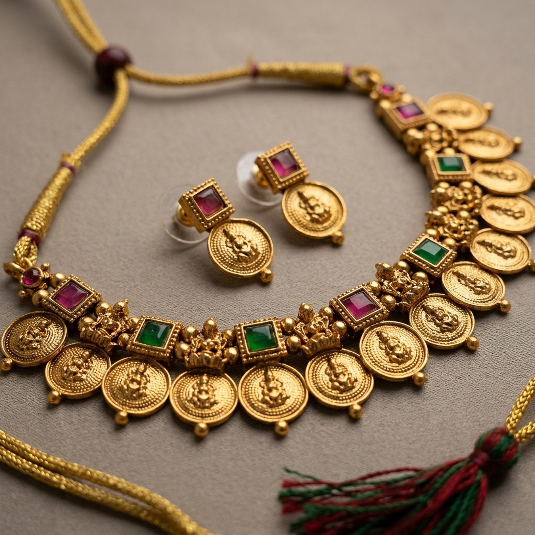 MEU Choices Gold Tone Stone Deity Necklace Set 2