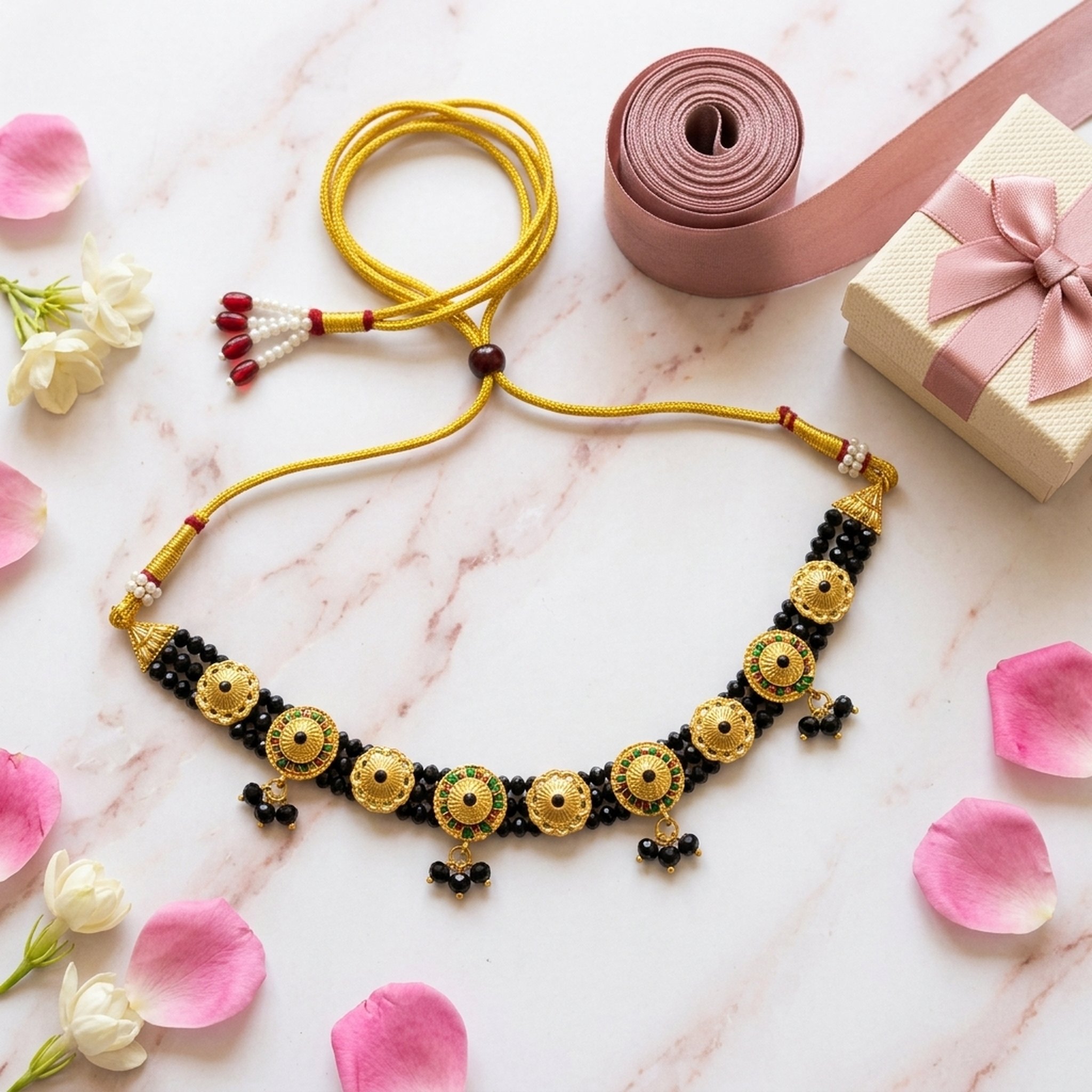 MEU Choices Traditional Black Bead Gold-Toned Necklace 3
