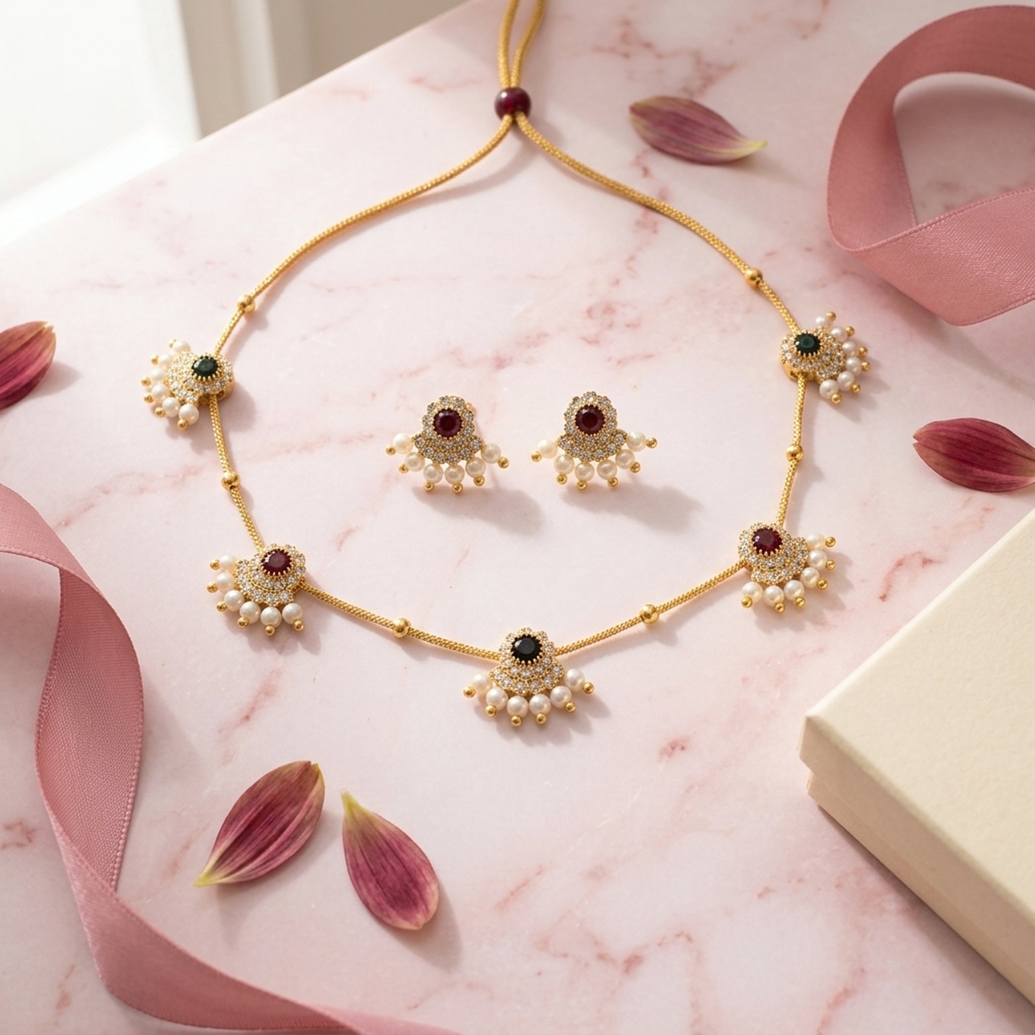 MEU Choices Elegant Pearl and Stone Necklace Set 3