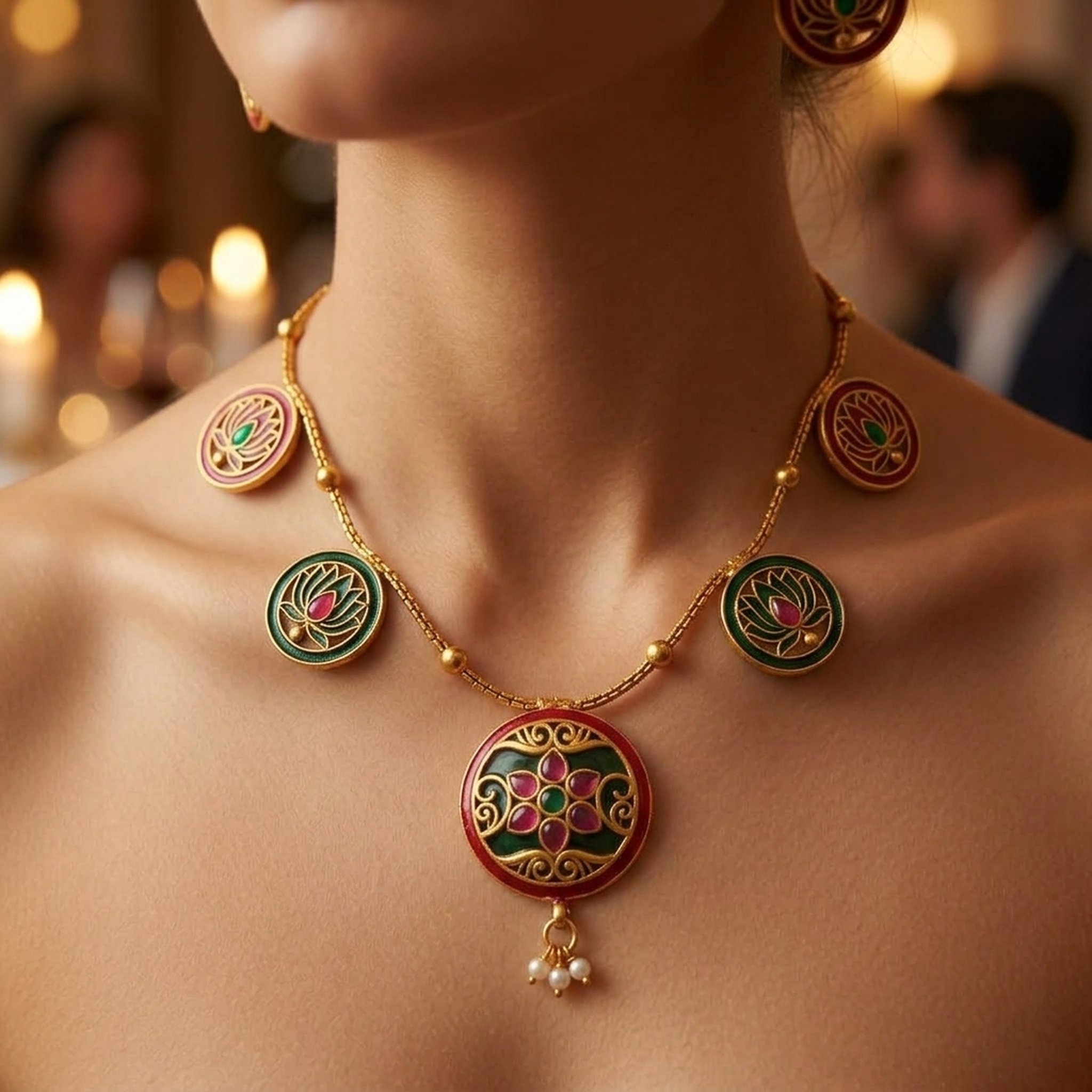 MEU Choices Gold-Toned Enamel Lotus Motif Necklace 2