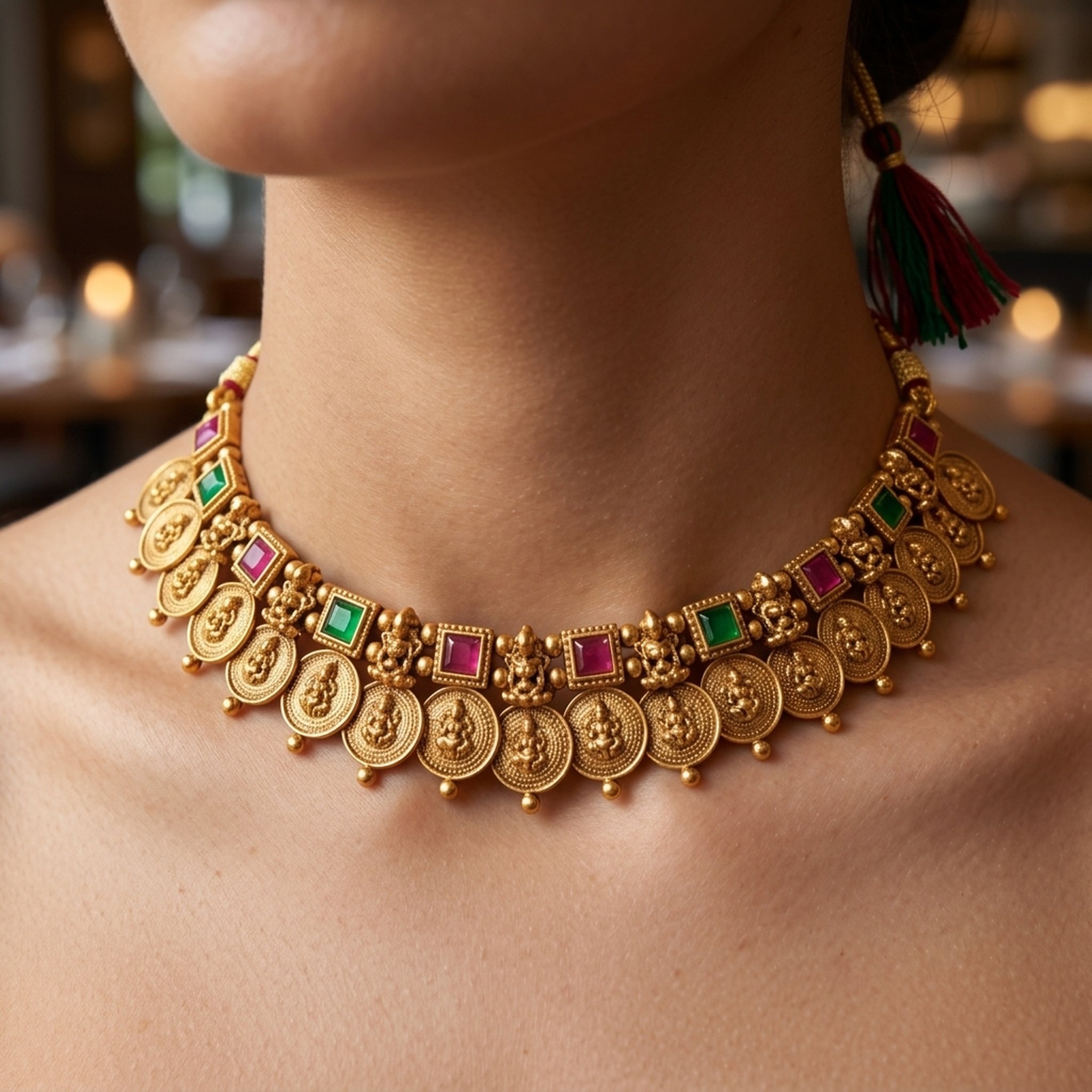 MEU Choices Gold Tone Stone Deity Necklace Set 3