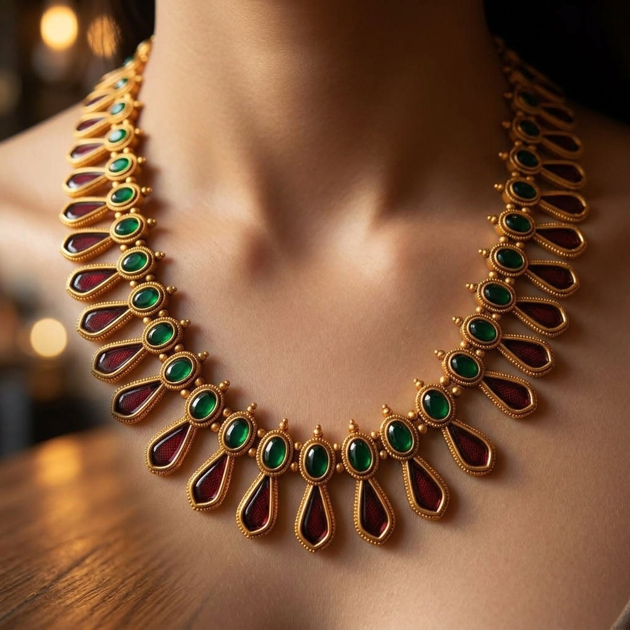 MEU Choices Ruby Emerald Gold Tone Haram Set 4