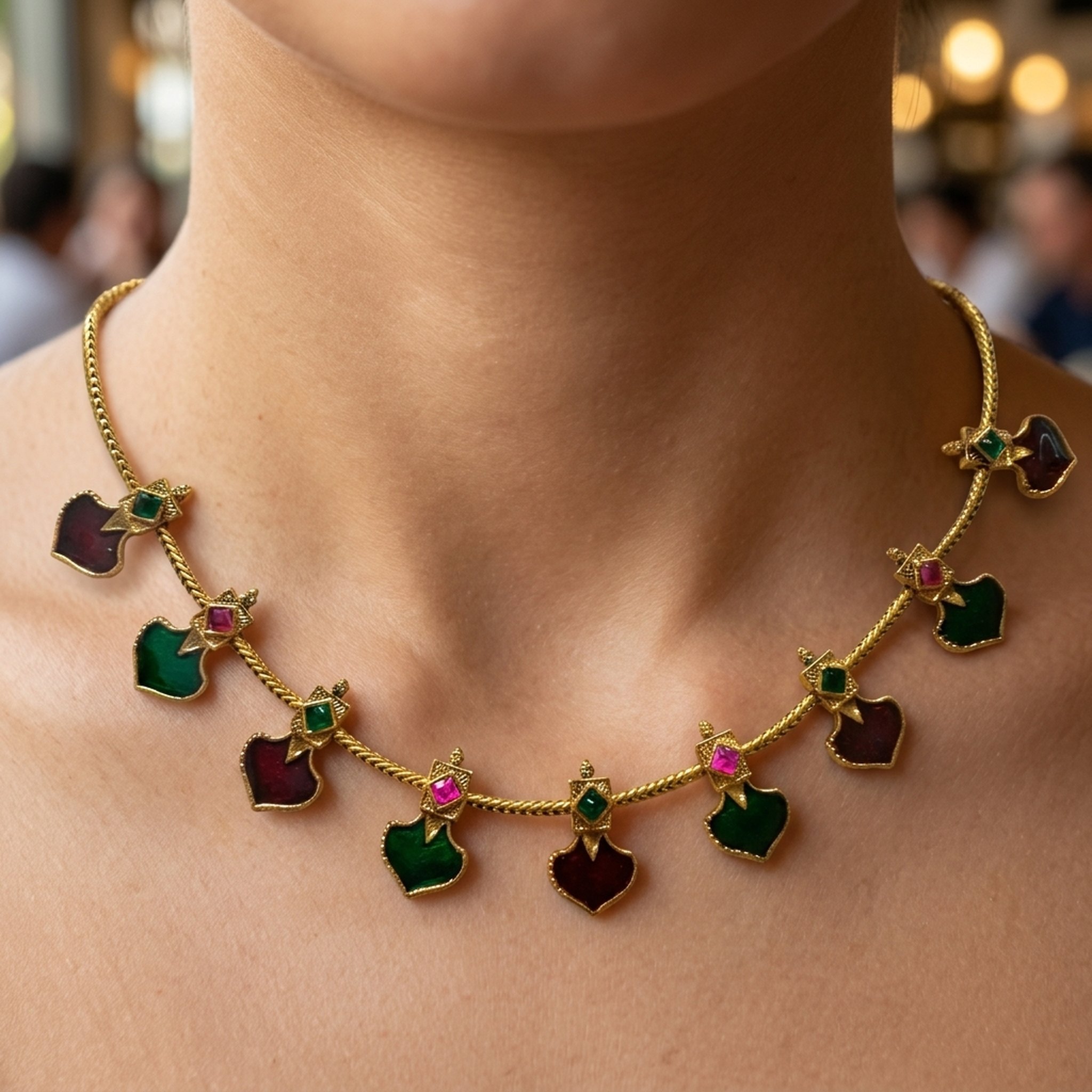MEU Choices Gold Toned Enamel Necklace Earring Set 4
