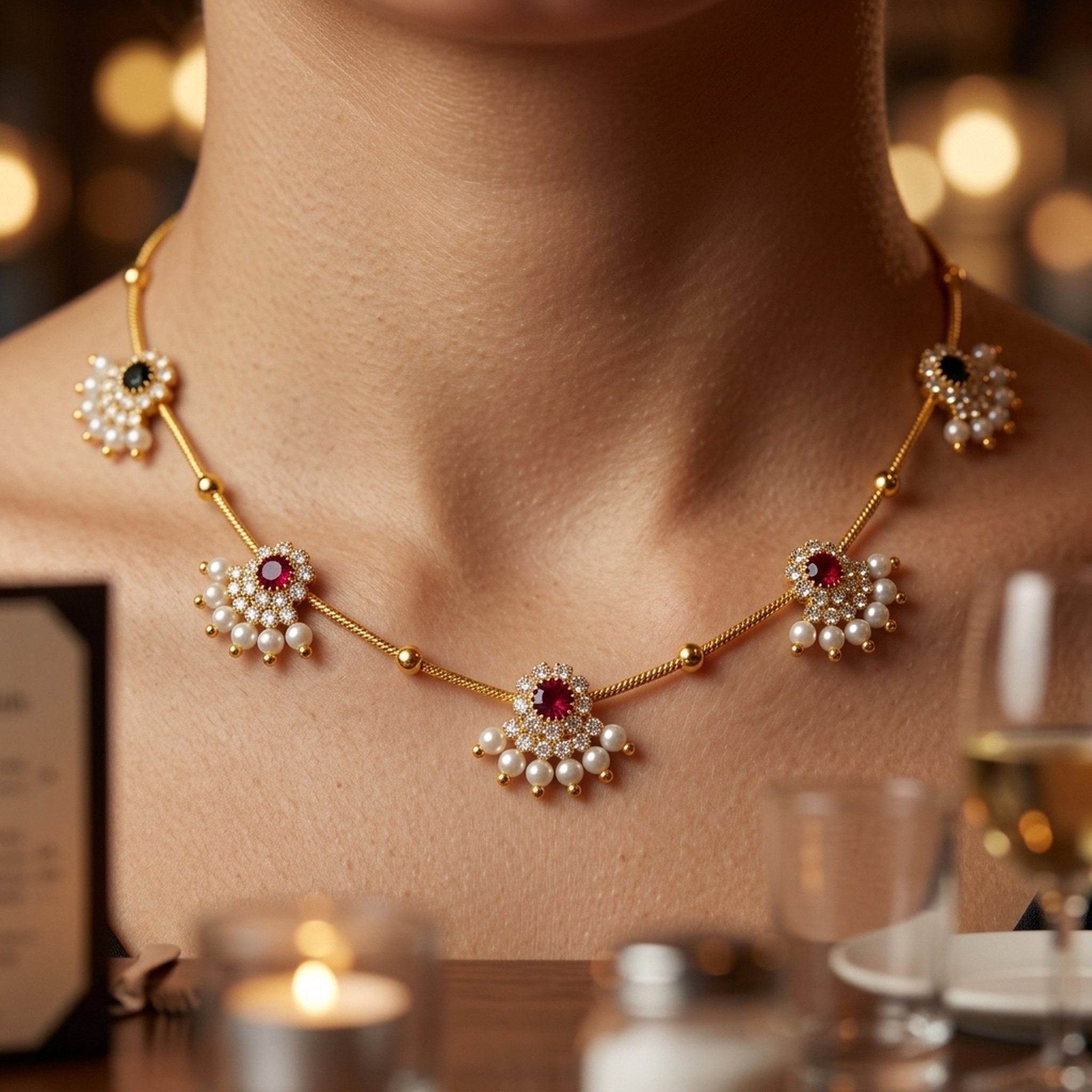 MEU Choices Elegant Pearl and Stone Necklace Set 5