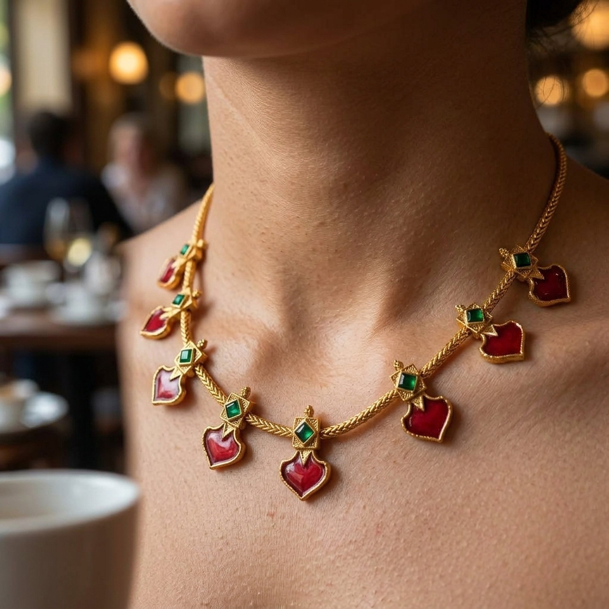 MEU Choices Gold-Toned Red Enamel Necklace Earring Set 4