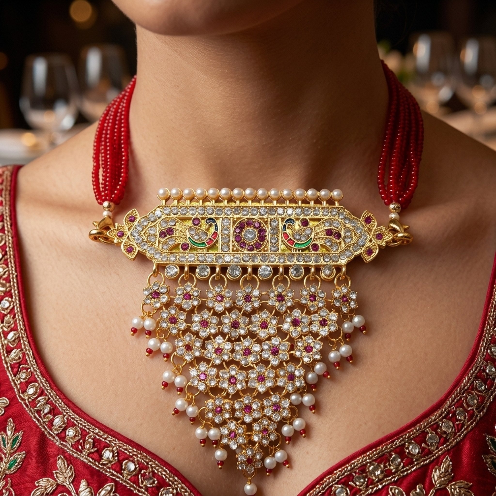 MEU Choices Red Beaded Polki Style Necklace 5
