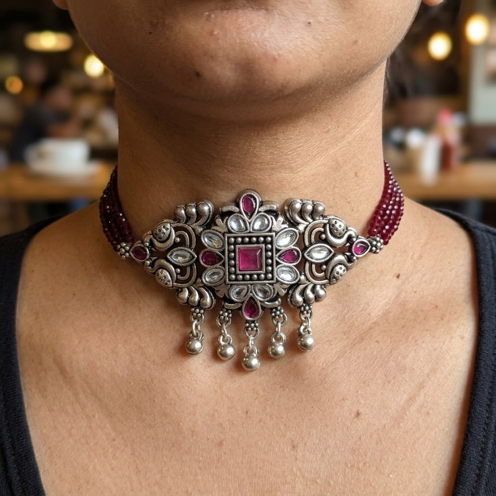 MEU Choices Oxidized Silver-Tone Beaded Choker Necklace 4