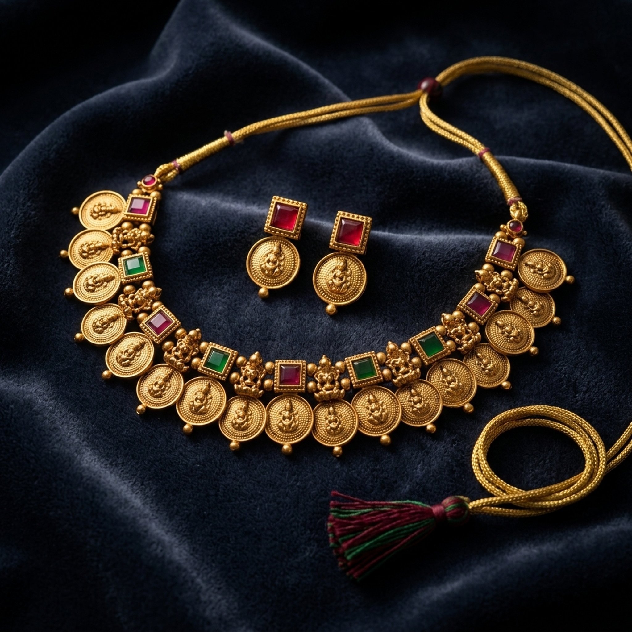 MEU Choices Gold Tone Stone Deity Necklace Set