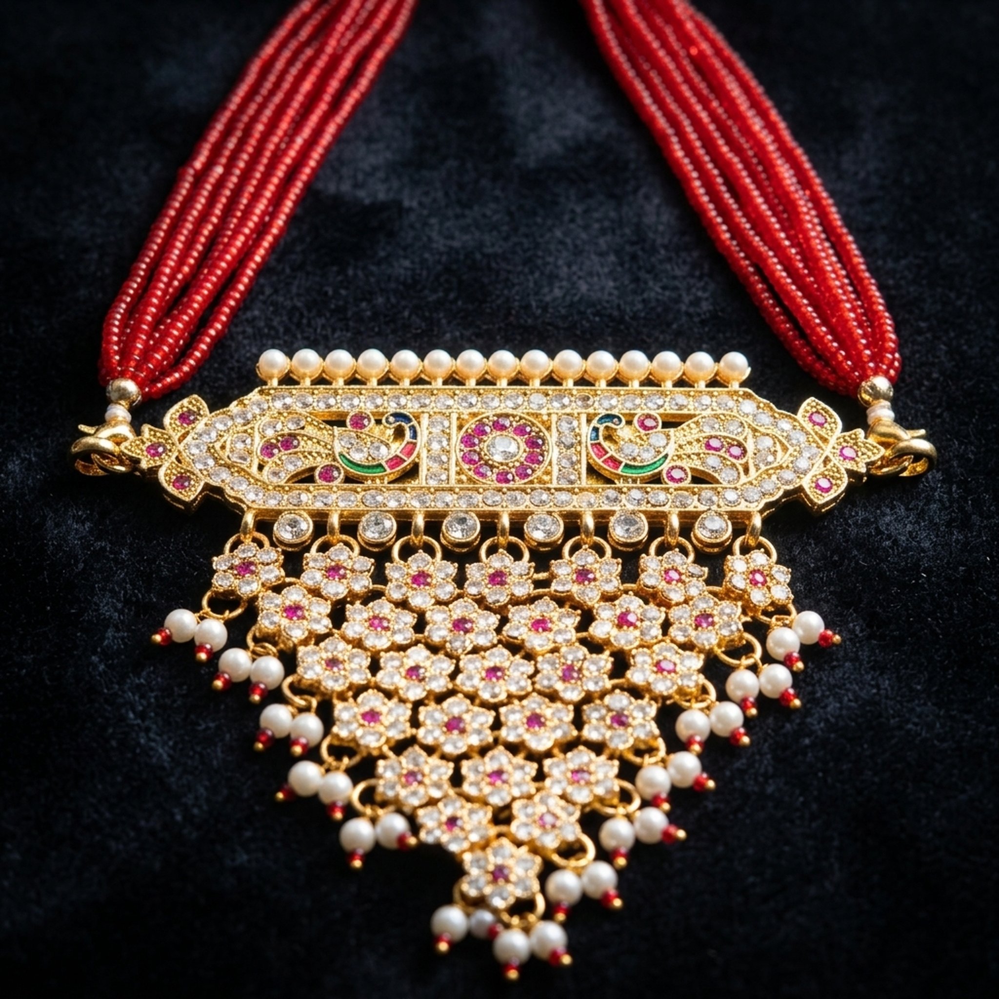 MEU Choices Red Beaded Polki Style Necklace 2